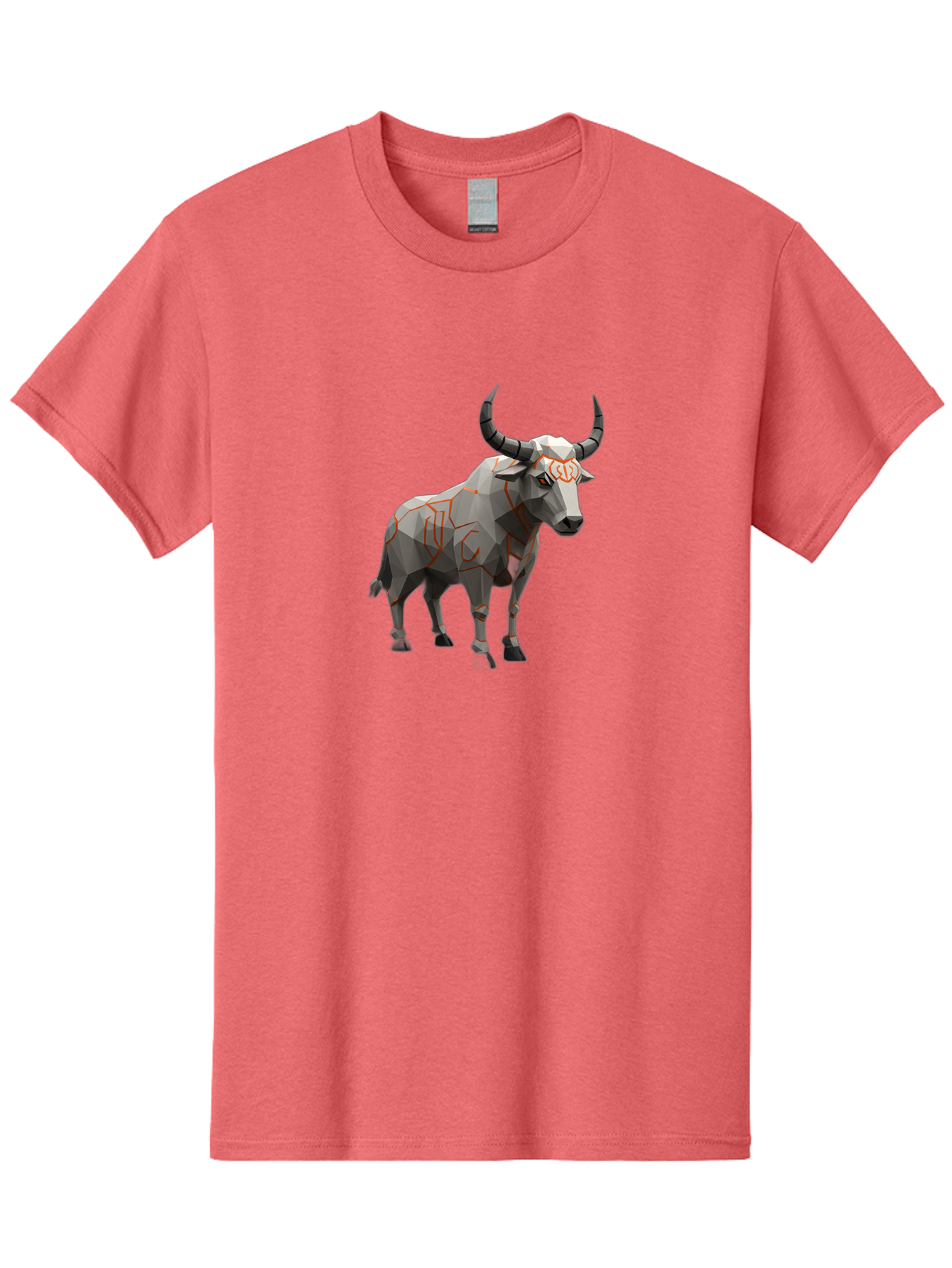 Taurus Men'S Graphic Tee, 100% Cotton, Comfortable Casual Summer Wear, Machine Washable, Low Poly Art, Geometric Bull, Abstract Animal Design, Modern Illustration, Gray And Orange Colors, 3D Style, Futuristic Artwork, Taurus Symbol Bab521