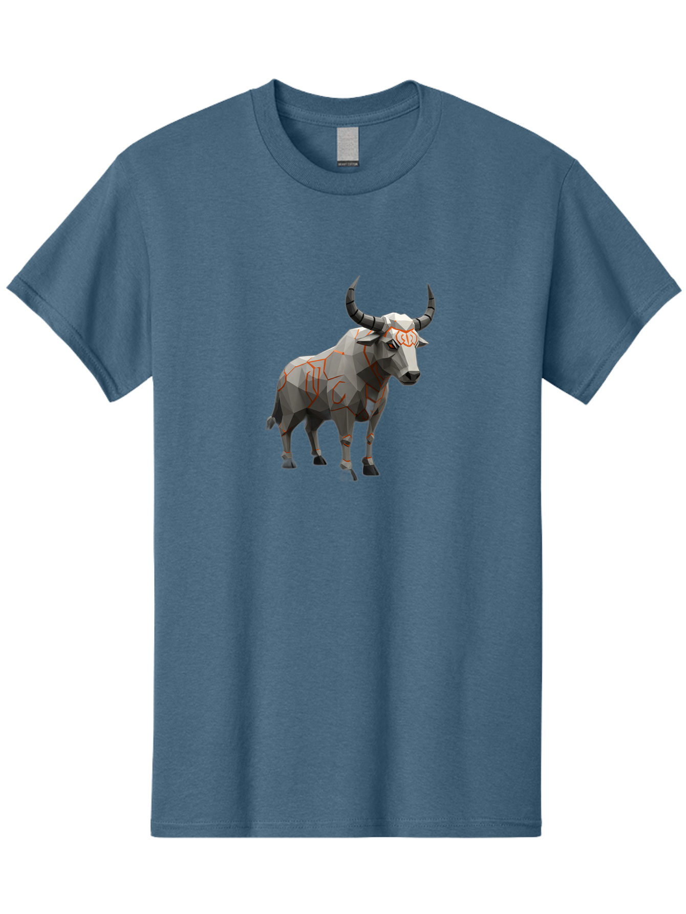 Taurus Men'S Graphic Tee, 100% Cotton, Comfortable Casual Summer Wear, Machine Washable, Low Poly Art, Geometric Bull, Abstract Animal Design, Modern Illustration, Gray And Orange Colors, 3D Style, Futuristic Artwork, Taurus Symbol Bab521