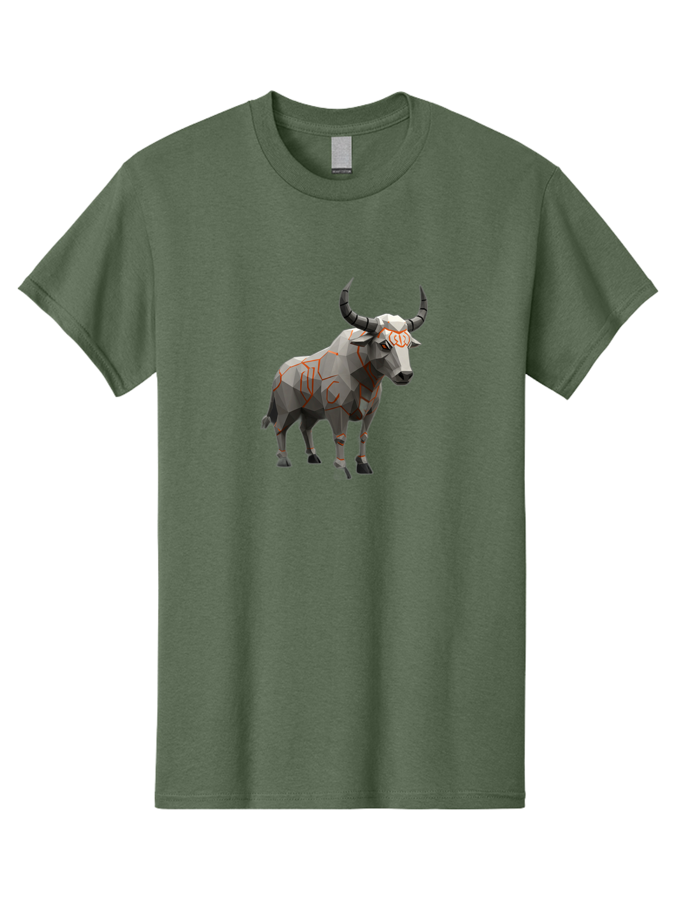 Taurus Men'S Graphic Tee, 100% Cotton, Comfortable Casual Summer Wear, Machine Washable, Low Poly Art, Geometric Bull, Abstract Animal Design, Modern Illustration, Gray And Orange Colors, 3D Style, Futuristic Artwork, Taurus Symbol Bab521