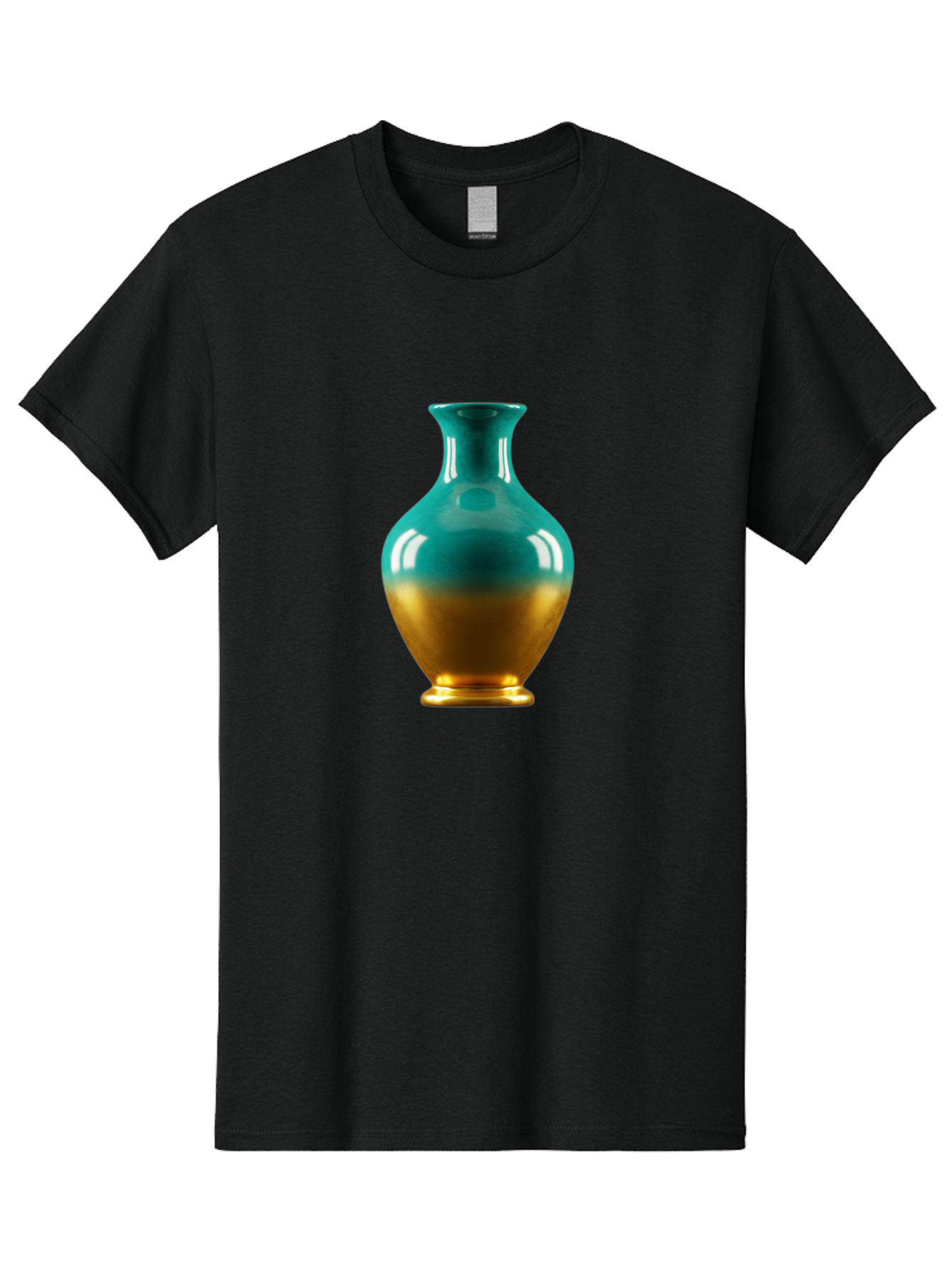Teal-Gold-Vase Men'S Graphic Tee, 100% Cotton, Comfortable Casual Summer Wear, Machine Washable, Ceramic Vase, Teal And Gold Vase, Glossy Finish, Gradient Colors, Decorative Vase, Home Decor, Elegant Design, Modern Pottery, Bab522