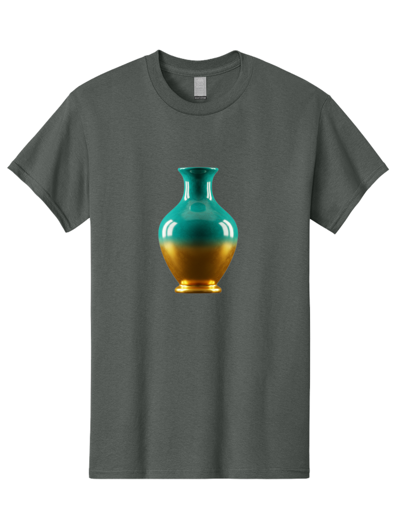 Teal-Gold-Vase Men'S Graphic Tee, 100% Cotton, Comfortable Casual Summer Wear, Machine Washable, Ceramic Vase, Teal And Gold Vase, Glossy Finish, Gradient Colors, Decorative Vase, Home Decor, Elegant Design, Modern Pottery, Bab522