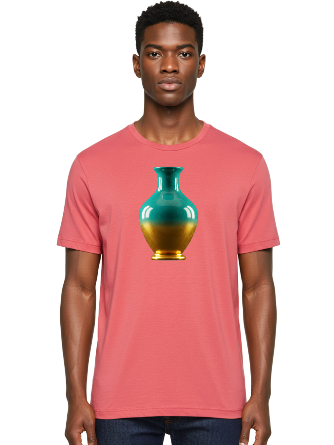 Teal-Gold-Vase Men'S Graphic Tee, 100% Cotton, Comfortable Casual Summer Wear, Machine Washable, Ceramic Vase, Teal And Gold Vase, Glossy Finish, Gradient Colors, Decorative Vase, Home Decor, Elegant Design, Modern Pottery, Bab522