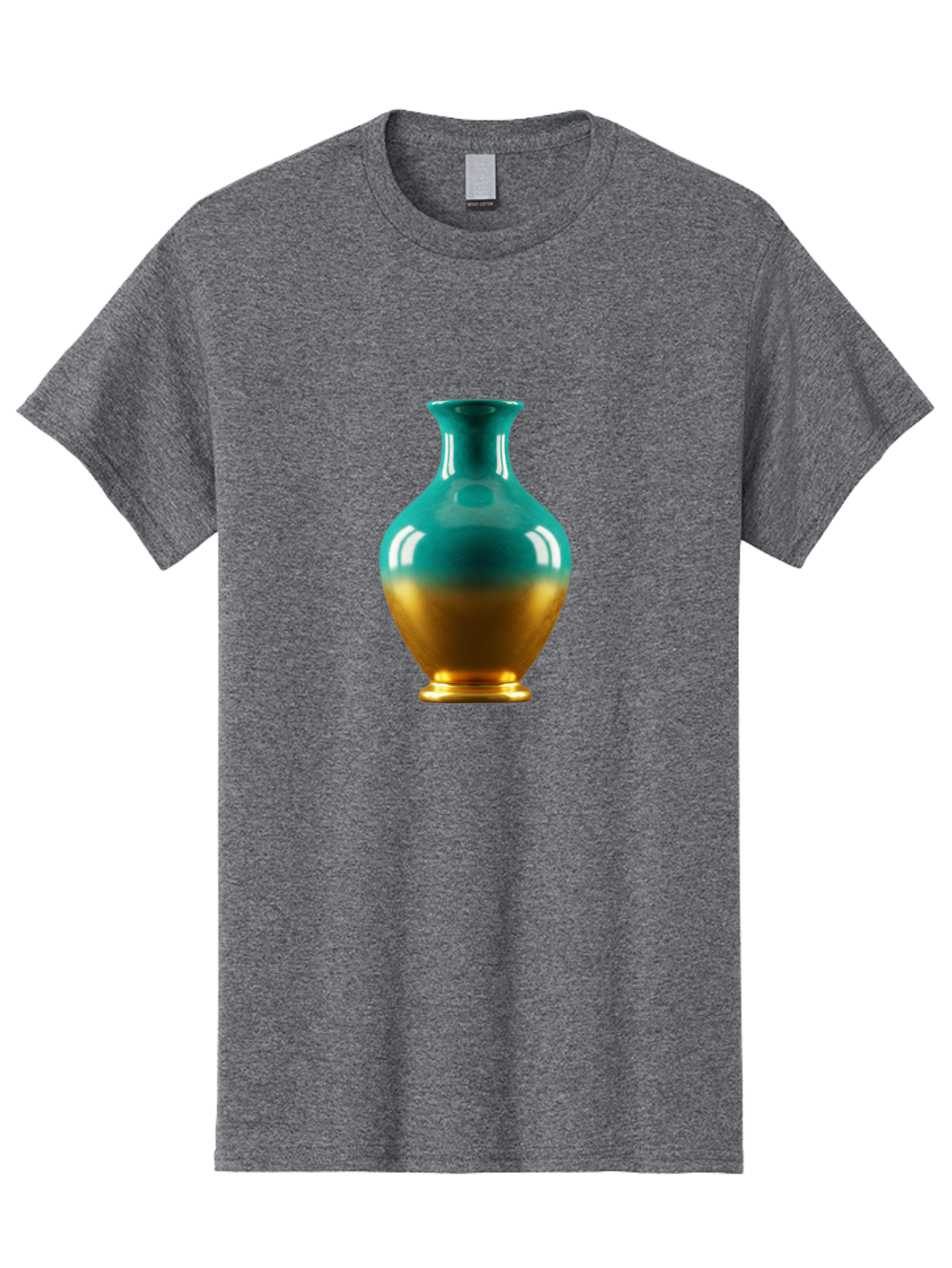 Teal-Gold-Vase Men'S Graphic Tee, 100% Cotton, Comfortable Casual Summer Wear, Machine Washable, Ceramic Vase, Teal And Gold Vase, Glossy Finish, Gradient Colors, Decorative Vase, Home Decor, Elegant Design, Modern Pottery, Bab522