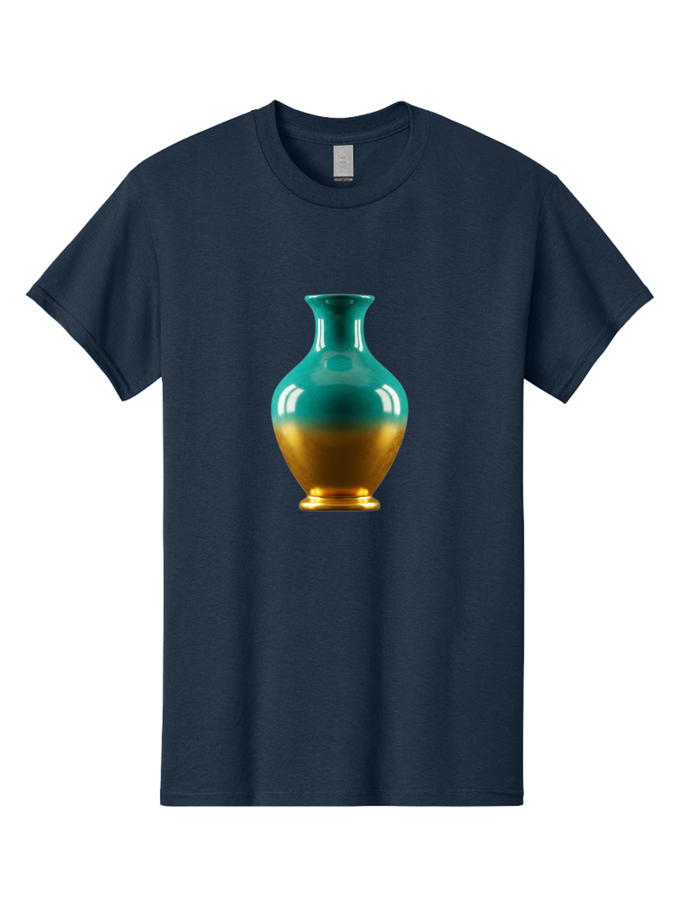 Teal-Gold-Vase Men'S Graphic Tee, 100% Cotton, Comfortable Casual Summer Wear, Machine Washable, Ceramic Vase, Teal And Gold Vase, Glossy Finish, Gradient Colors, Decorative Vase, Home Decor, Elegant Design, Modern Pottery, Bab522