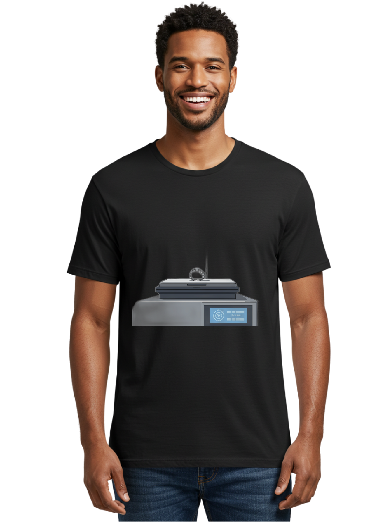 Tech-Device Men'S Graphic Tee, 100% Cotton, Comfortable Casual Summer Wear, Machine Washable, Smart Ring, Futuristic Technology, Digital Jewelry, Wearable Device, High-Tech Gadget, Sleek Design, Minimalist Style, Modern Accessory Bab524