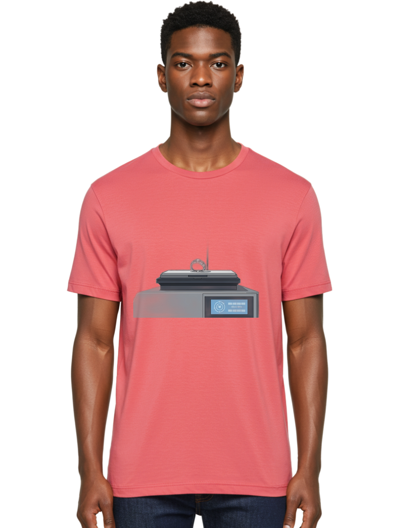 Tech-Device Men'S Graphic Tee, 100% Cotton, Comfortable Casual Summer Wear, Machine Washable, Smart Ring, Futuristic Technology, Digital Jewelry, Wearable Device, High-Tech Gadget, Sleek Design, Minimalist Style, Modern Accessory Bab524
