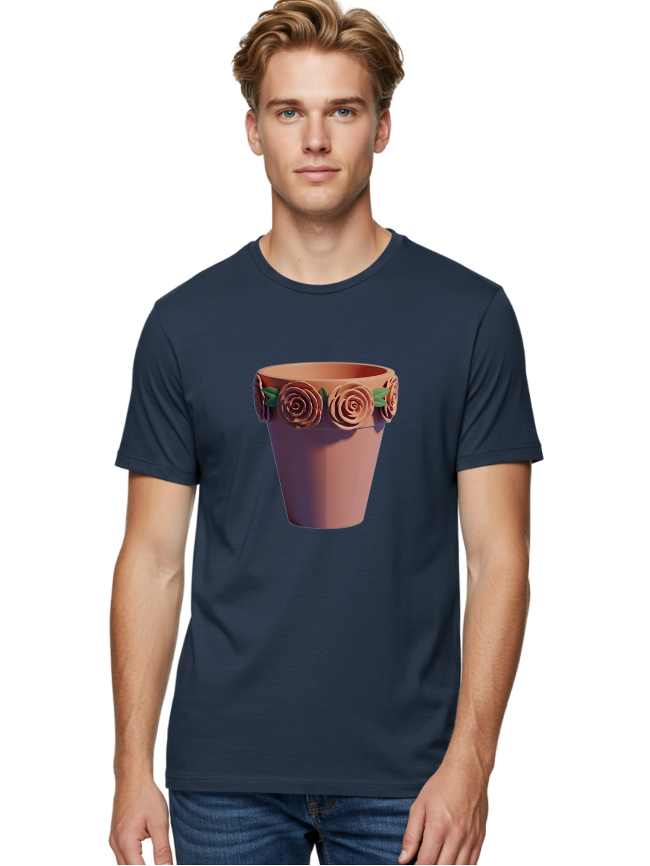 Terracotta-Pot Men'S Graphic Tee, 100% Cotton, Comfortable Casual Summer Wear, Machine Washable, Terracotta Pot, Flower Pot, Decorative Planter, Roses Decoration, Ceramic Vase, Home Decor, Gardening, Floral Arrangement Bab525