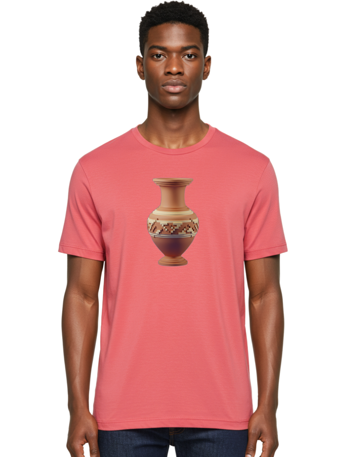 Terracotta-Vase-1 Men'S Graphic Tee, 100% Cotton, Comfortable Casual Summer Wear, Machine Washable, Clay Pot, Terracotta Vase, Decorative Pottery, Traditional Craftsmanship, Earthy Tones, Geometric Patterns, Pixel Art, Creative Expression, Bab526