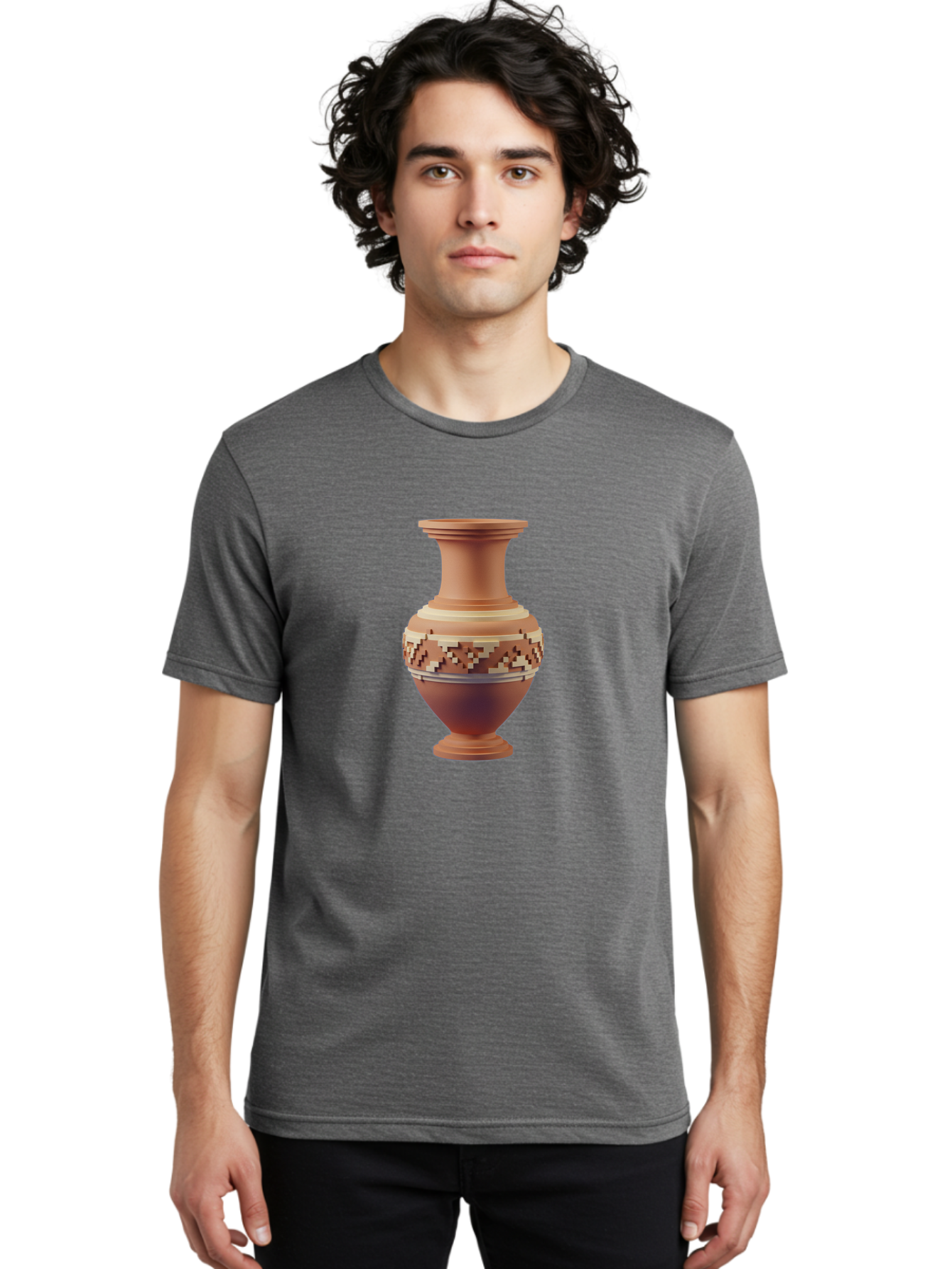 Terracotta-Vase-1 Men'S Graphic Tee, 100% Cotton, Comfortable Casual Summer Wear, Machine Washable, Clay Pot, Terracotta Vase, Decorative Pottery, Traditional Craftsmanship, Earthy Tones, Geometric Patterns, Pixel Art, Creative Expression, Bab526