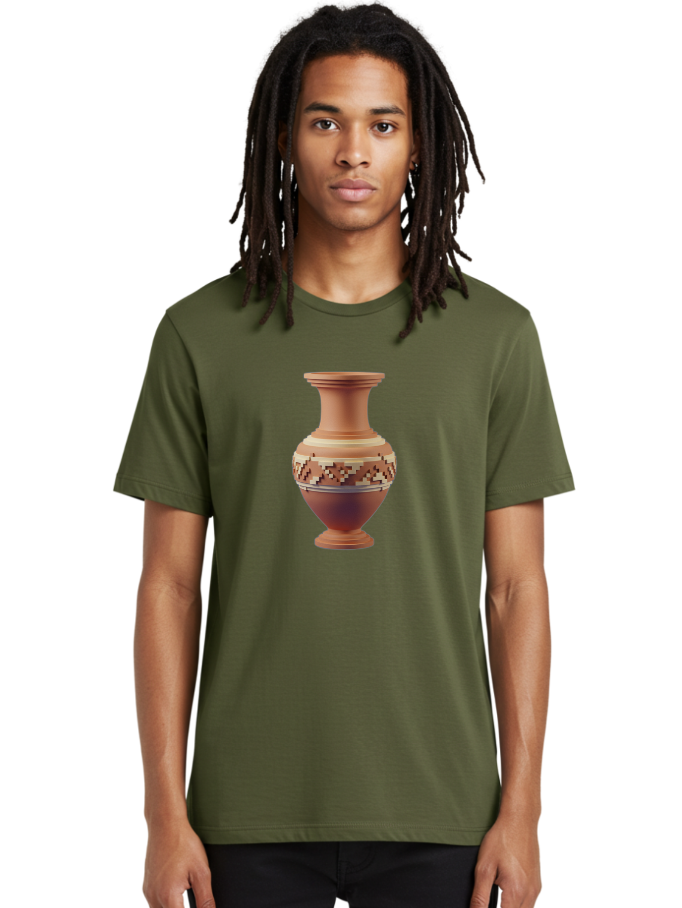 Terracotta-Vase-1 Men'S Graphic Tee, 100% Cotton, Comfortable Casual Summer Wear, Machine Washable, Clay Pot, Terracotta Vase, Decorative Pottery, Traditional Craftsmanship, Earthy Tones, Geometric Patterns, Pixel Art, Creative Expression, Bab526