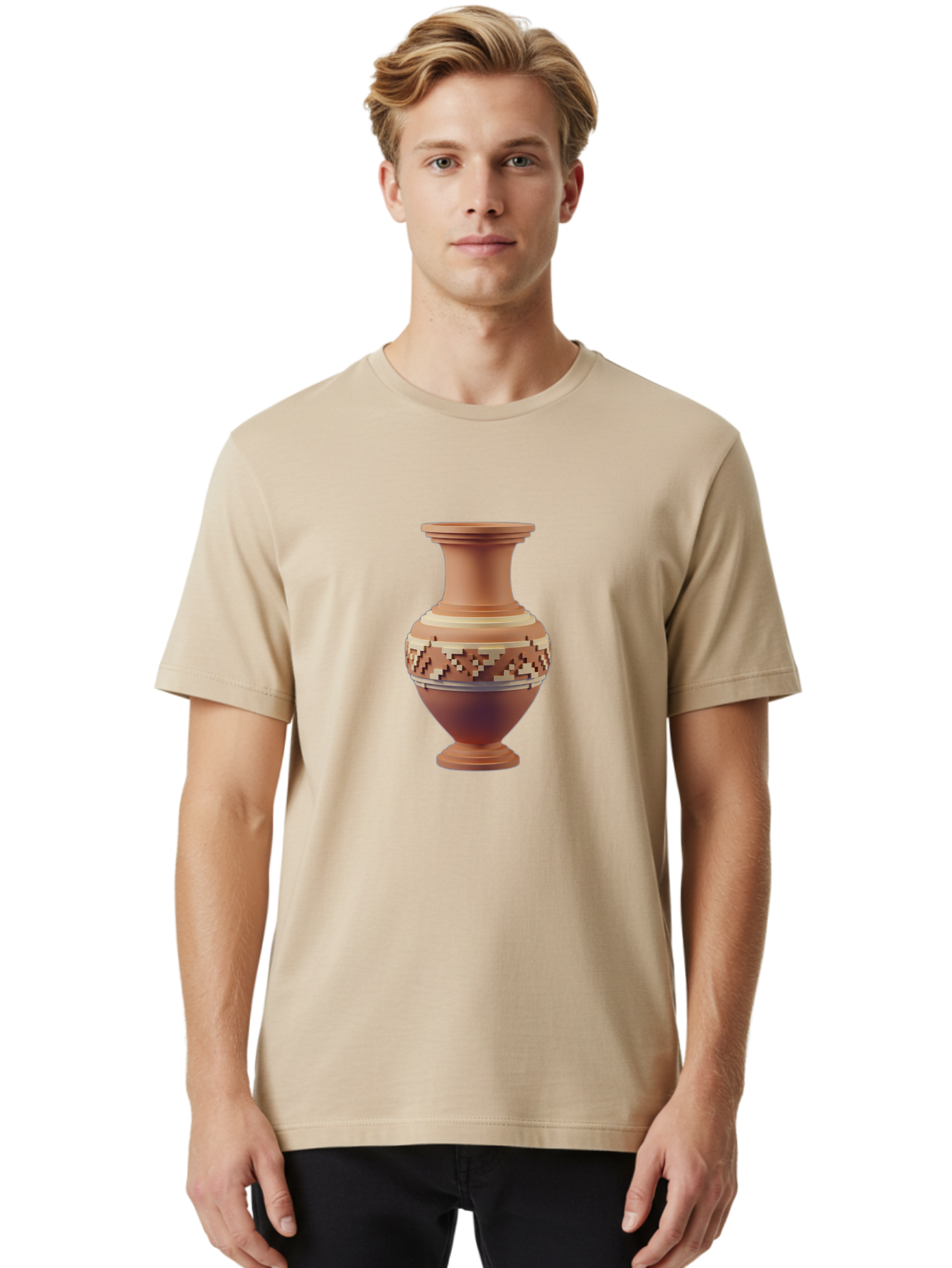 Terracotta-Vase-1 Men'S Graphic Tee, 100% Cotton, Comfortable Casual Summer Wear, Machine Washable, Clay Pot, Terracotta Vase, Decorative Pottery, Traditional Craftsmanship, Earthy Tones, Geometric Patterns, Pixel Art, Creative Expression, Bab526