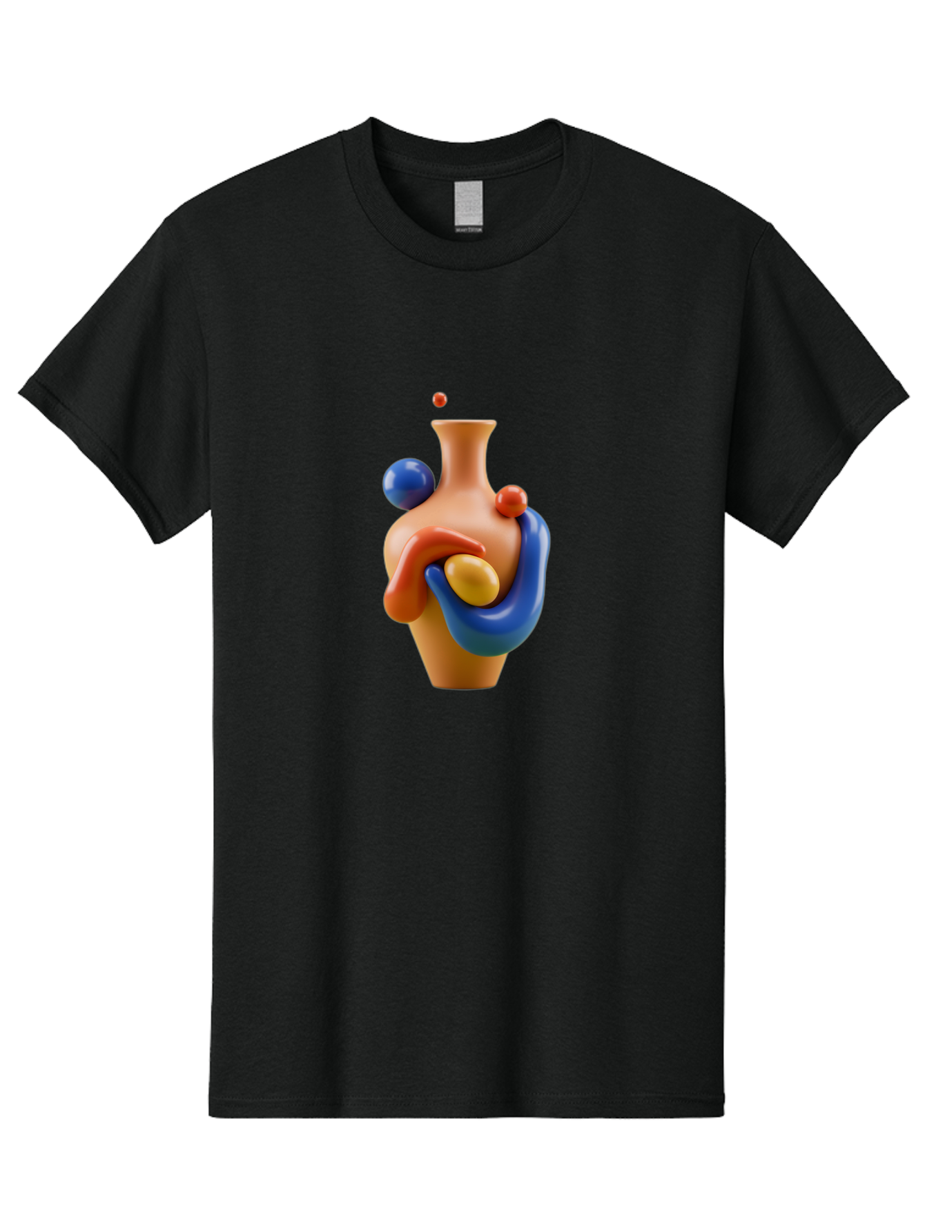 Terracotta-Vase Men'S Graphic Tee, 100% Cotton, Comfortable Casual Summer Wear, Machine Washable, 3D Illustration, Abstract Art, Colorful Vase, Flowing Shapes, Creative Design, Modern Decoration, Artistic Expression, Unique Sculpture Bab527