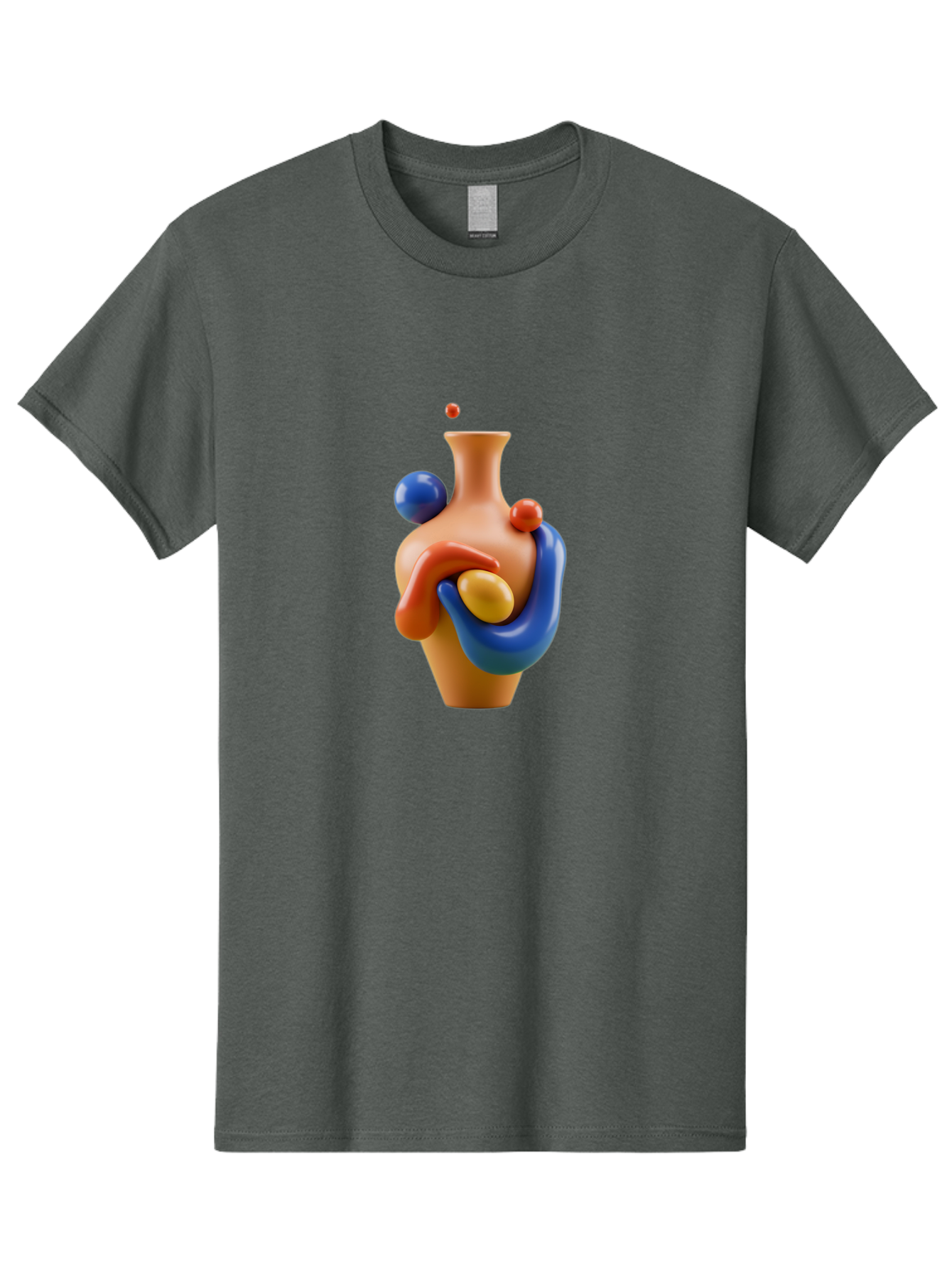 Terracotta-Vase Men'S Graphic Tee, 100% Cotton, Comfortable Casual Summer Wear, Machine Washable, 3D Illustration, Abstract Art, Colorful Vase, Flowing Shapes, Creative Design, Modern Decoration, Artistic Expression, Unique Sculpture Bab527