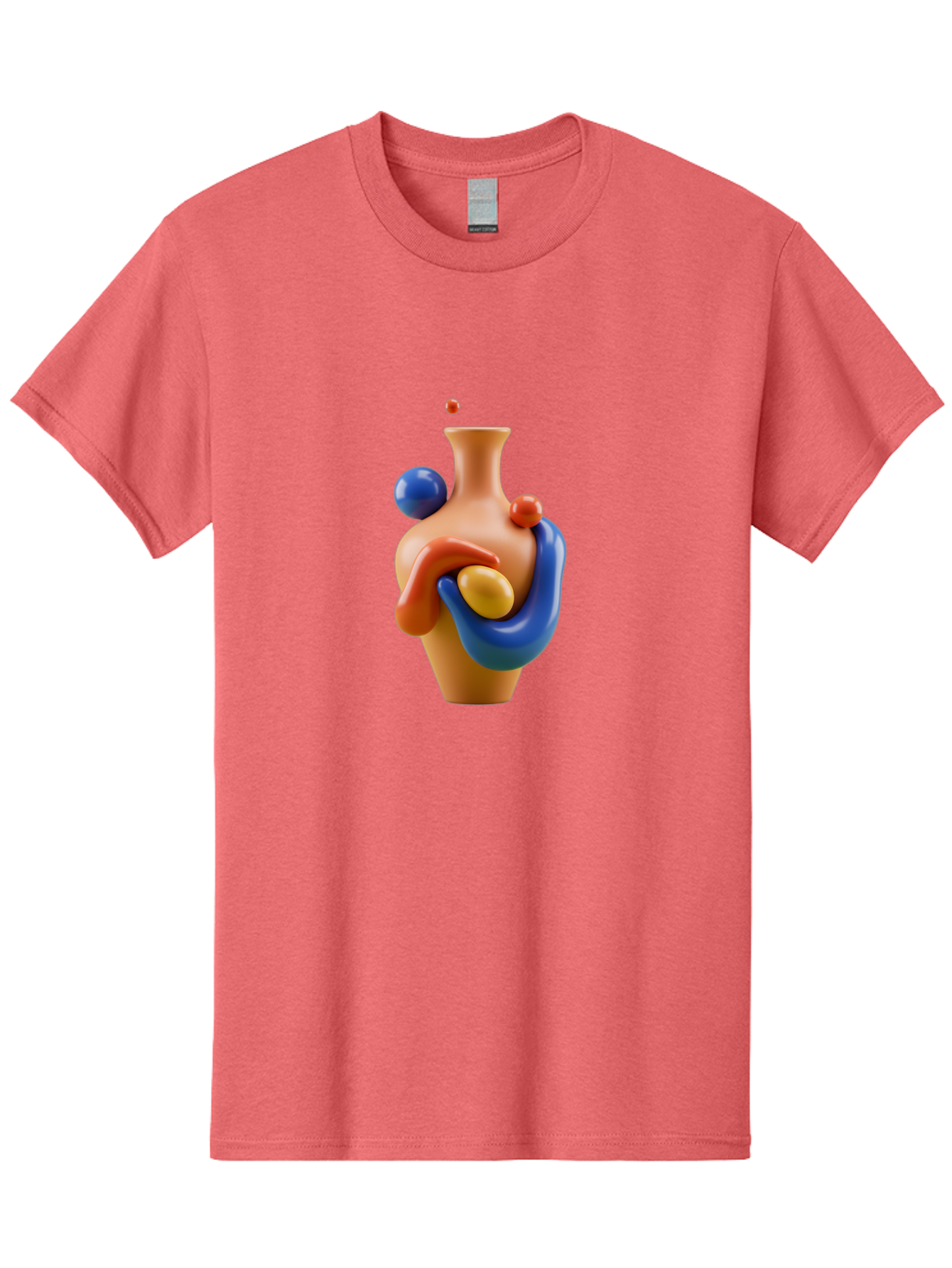 Terracotta-Vase Men'S Graphic Tee, 100% Cotton, Comfortable Casual Summer Wear, Machine Washable, 3D Illustration, Abstract Art, Colorful Vase, Flowing Shapes, Creative Design, Modern Decoration, Artistic Expression, Unique Sculpture Bab527