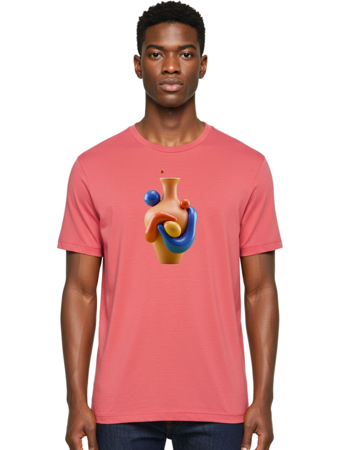 Terracotta-Vase Men'S Graphic Tee, 100% Cotton, Comfortable Casual Summer Wear, Machine Washable, 3D Illustration, Abstract Art, Colorful Vase, Flowing Shapes, Creative Design, Modern Decoration, Artistic Expression, Unique Sculpture Bab527