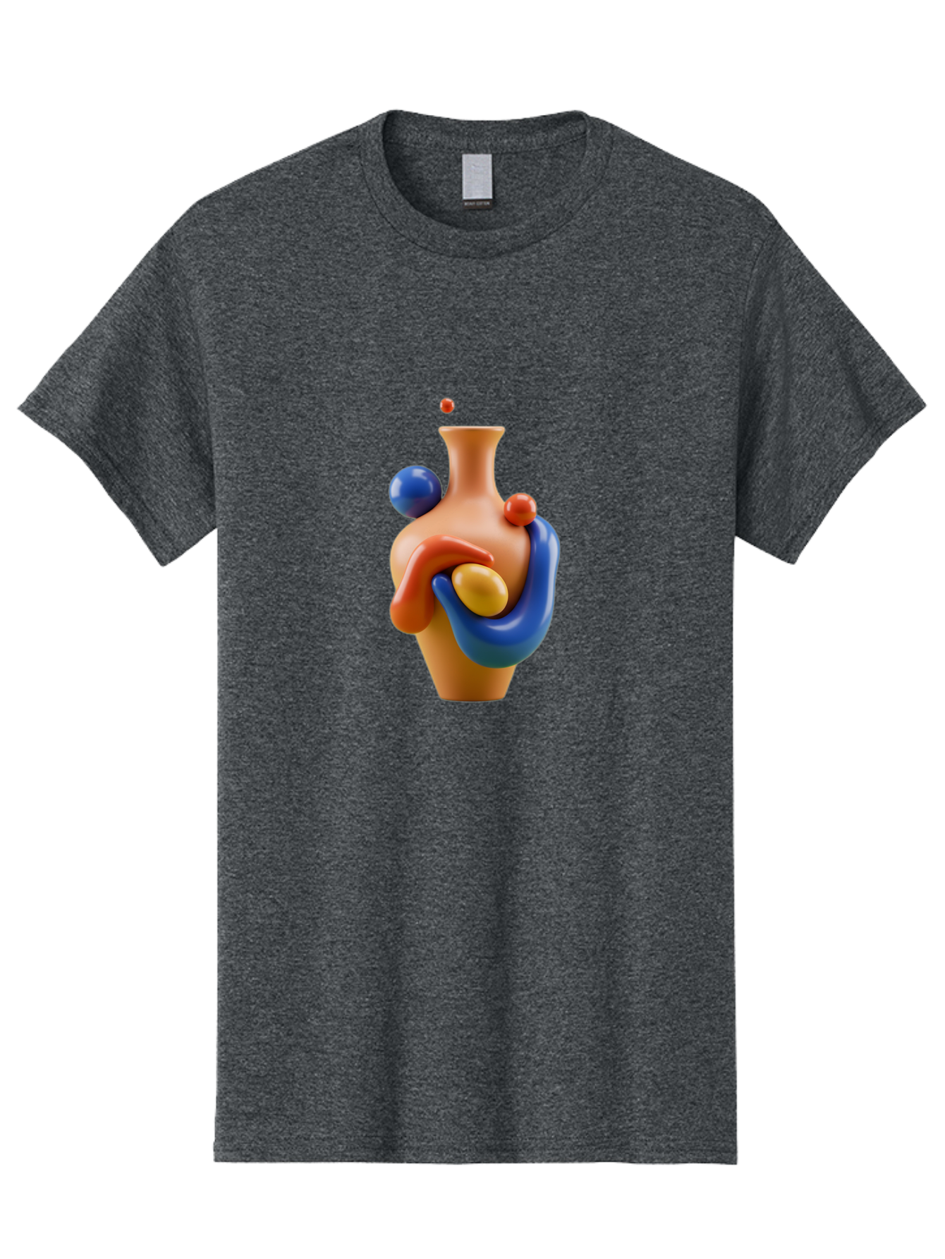 Terracotta-Vase Men'S Graphic Tee, 100% Cotton, Comfortable Casual Summer Wear, Machine Washable, 3D Illustration, Abstract Art, Colorful Vase, Flowing Shapes, Creative Design, Modern Decoration, Artistic Expression, Unique Sculpture Bab527