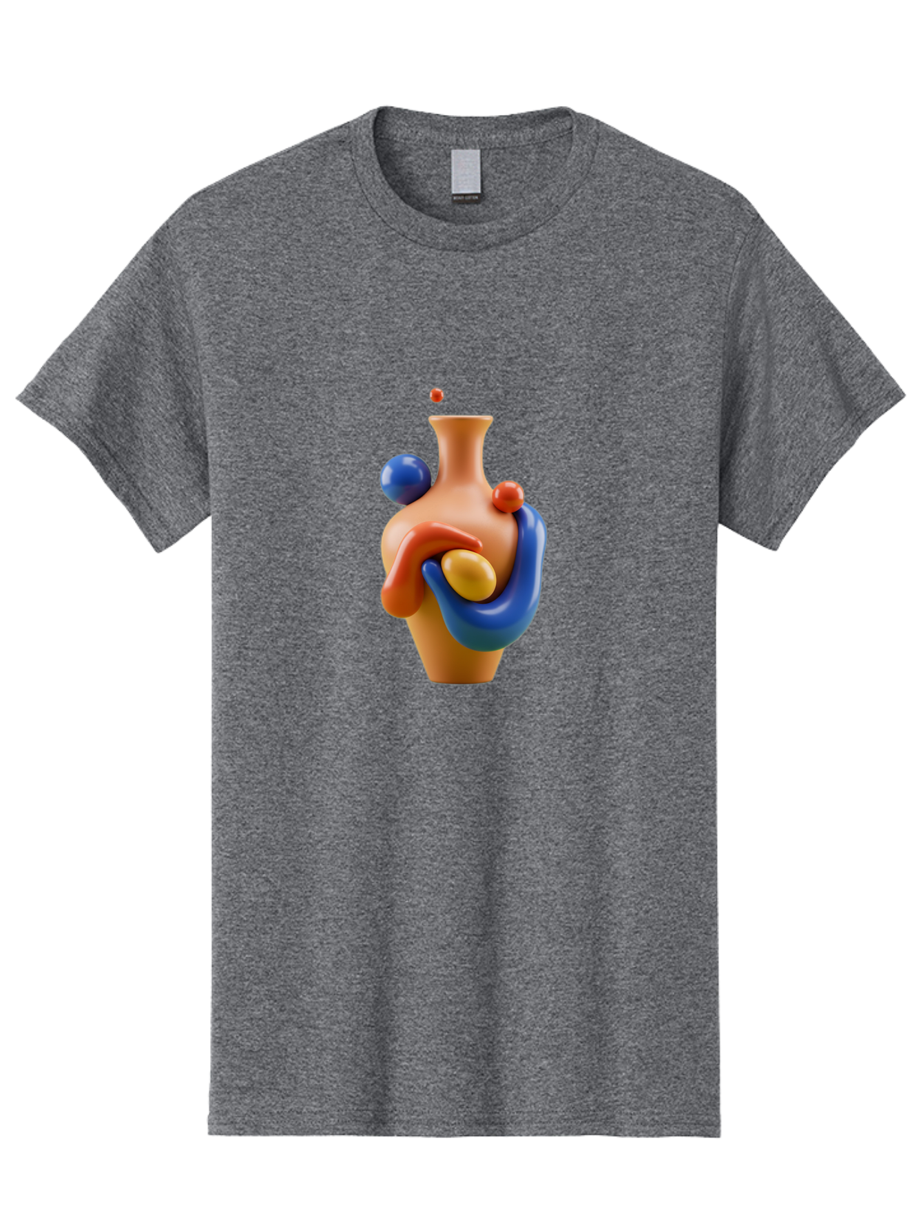 Terracotta-Vase Men'S Graphic Tee, 100% Cotton, Comfortable Casual Summer Wear, Machine Washable, 3D Illustration, Abstract Art, Colorful Vase, Flowing Shapes, Creative Design, Modern Decoration, Artistic Expression, Unique Sculpture Bab527