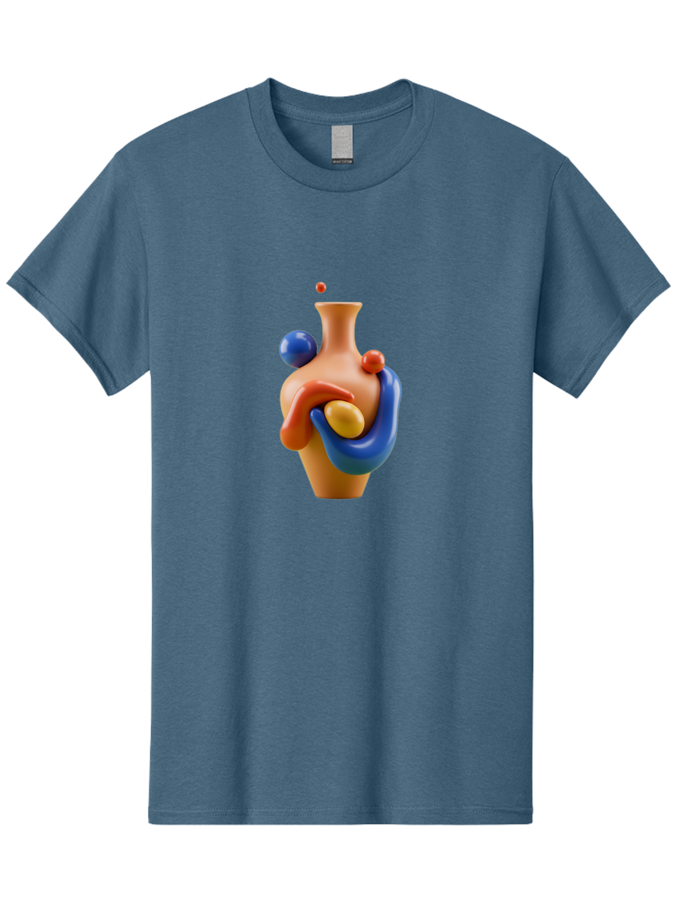 Terracotta-Vase Men'S Graphic Tee, 100% Cotton, Comfortable Casual Summer Wear, Machine Washable, 3D Illustration, Abstract Art, Colorful Vase, Flowing Shapes, Creative Design, Modern Decoration, Artistic Expression, Unique Sculpture Bab527