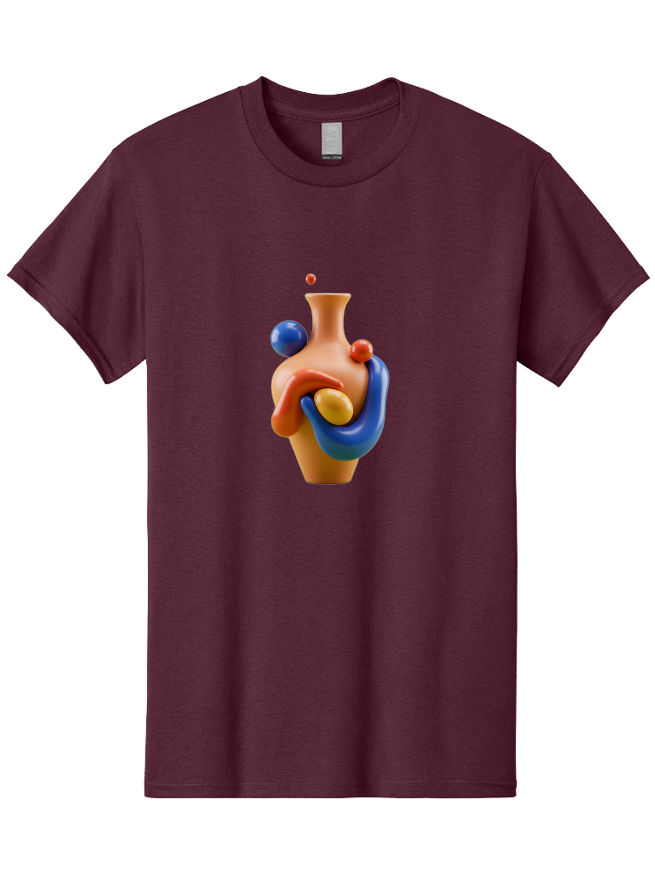 Terracotta-Vase Men'S Graphic Tee, 100% Cotton, Comfortable Casual Summer Wear, Machine Washable, 3D Illustration, Abstract Art, Colorful Vase, Flowing Shapes, Creative Design, Modern Decoration, Artistic Expression, Unique Sculpture Bab527