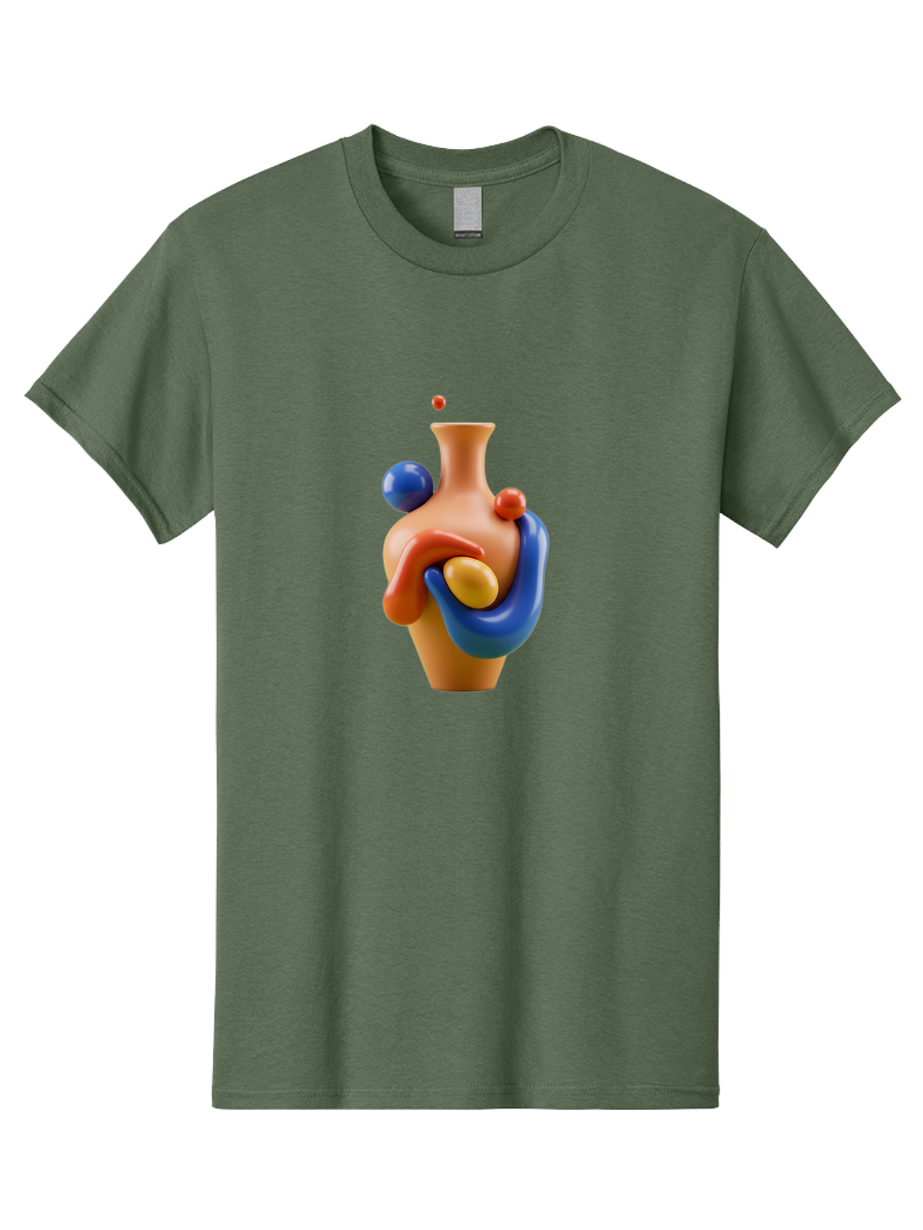 Terracotta-Vase Men'S Graphic Tee, 100% Cotton, Comfortable Casual Summer Wear, Machine Washable, 3D Illustration, Abstract Art, Colorful Vase, Flowing Shapes, Creative Design, Modern Decoration, Artistic Expression, Unique Sculpture Bab527