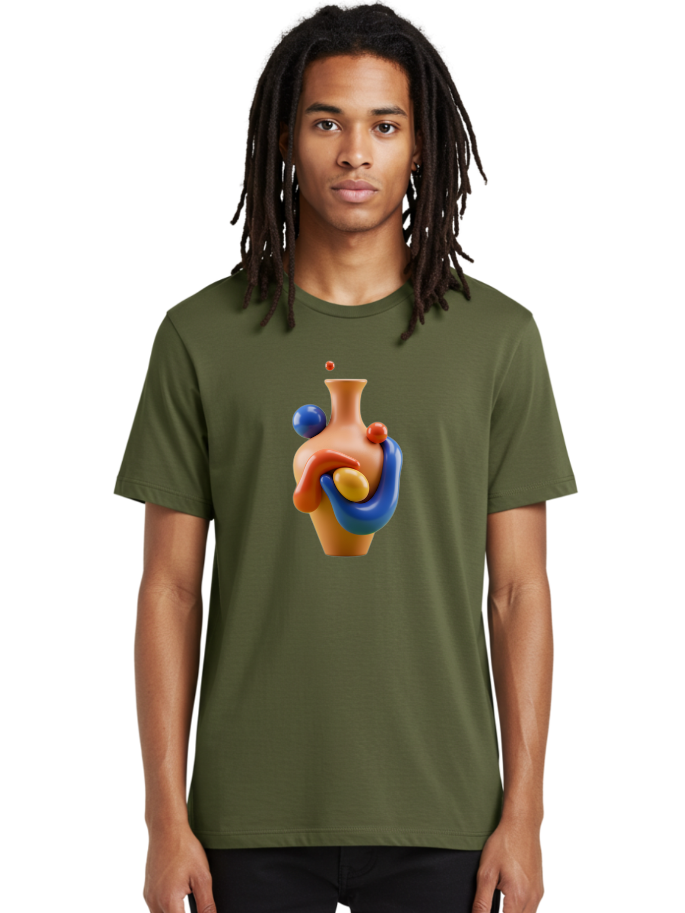 Terracotta-Vase Men'S Graphic Tee, 100% Cotton, Comfortable Casual Summer Wear, Machine Washable, 3D Illustration, Abstract Art, Colorful Vase, Flowing Shapes, Creative Design, Modern Decoration, Artistic Expression, Unique Sculpture Bab527
