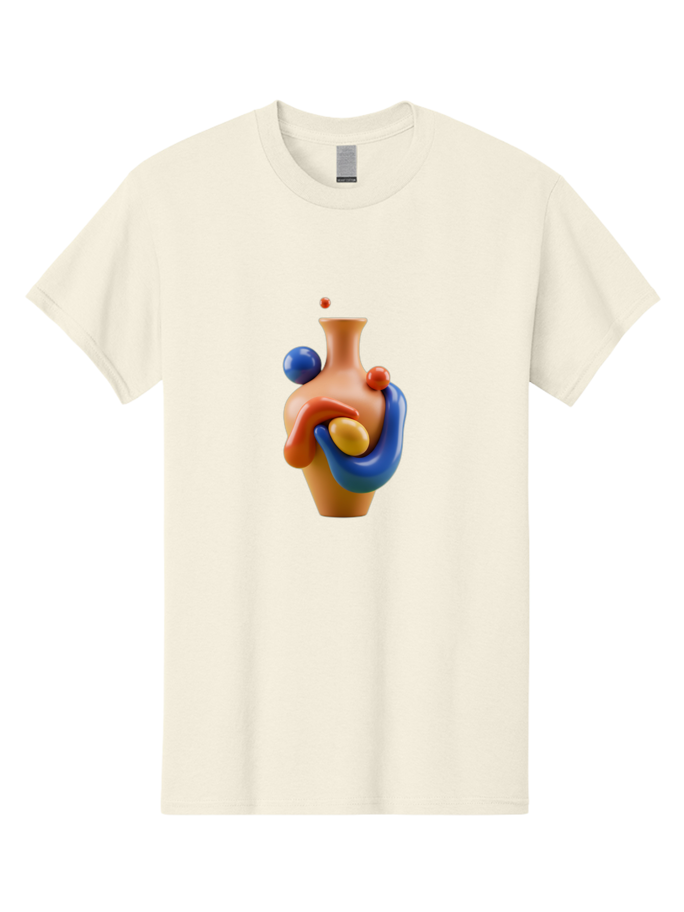 Terracotta-Vase Men'S Graphic Tee, 100% Cotton, Comfortable Casual Summer Wear, Machine Washable, 3D Illustration, Abstract Art, Colorful Vase, Flowing Shapes, Creative Design, Modern Decoration, Artistic Expression, Unique Sculpture Bab527