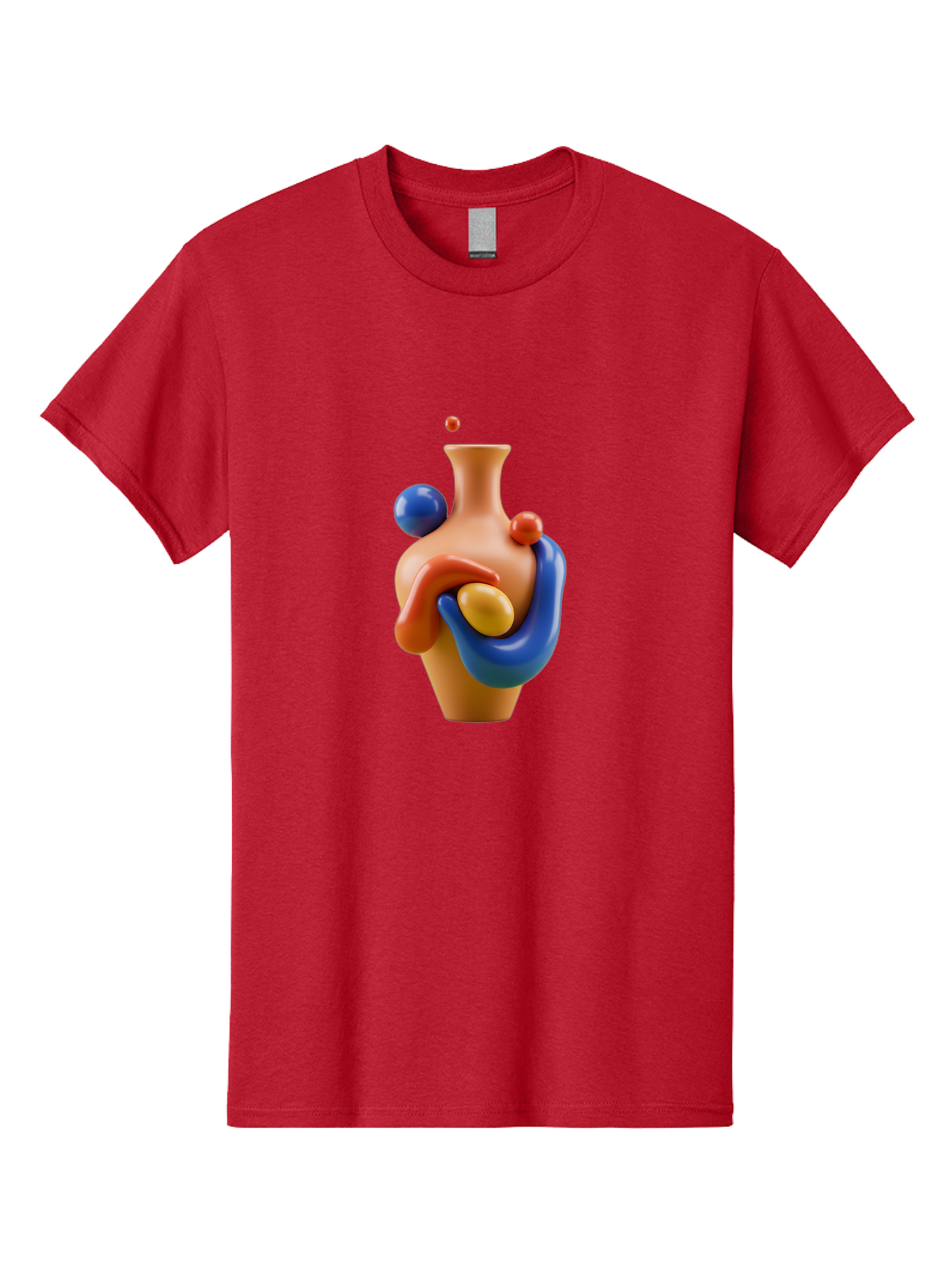 Terracotta-Vase Men'S Graphic Tee, 100% Cotton, Comfortable Casual Summer Wear, Machine Washable, 3D Illustration, Abstract Art, Colorful Vase, Flowing Shapes, Creative Design, Modern Decoration, Artistic Expression, Unique Sculpture Bab527