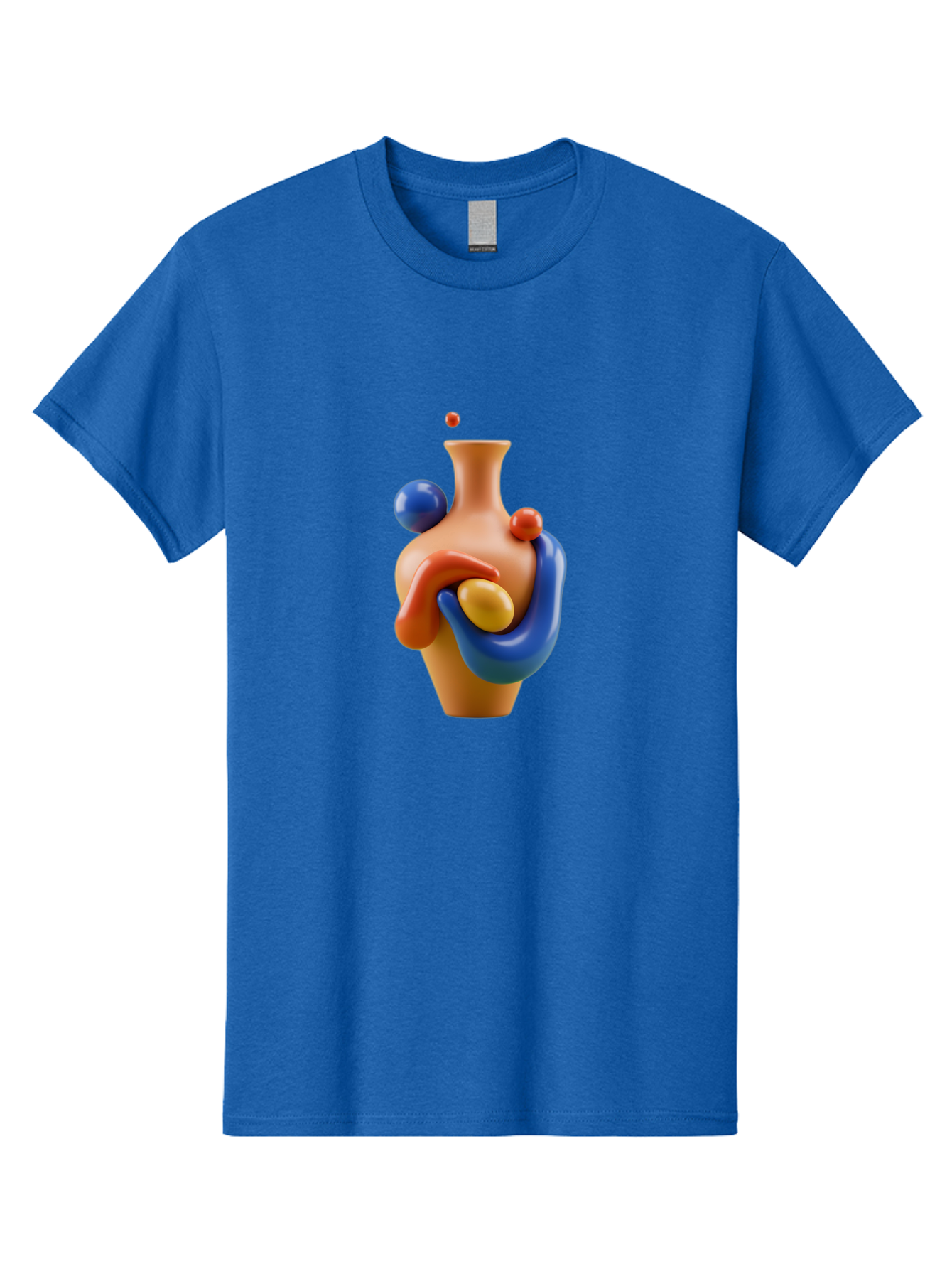 Terracotta-Vase Men'S Graphic Tee, 100% Cotton, Comfortable Casual Summer Wear, Machine Washable, 3D Illustration, Abstract Art, Colorful Vase, Flowing Shapes, Creative Design, Modern Decoration, Artistic Expression, Unique Sculpture Bab527