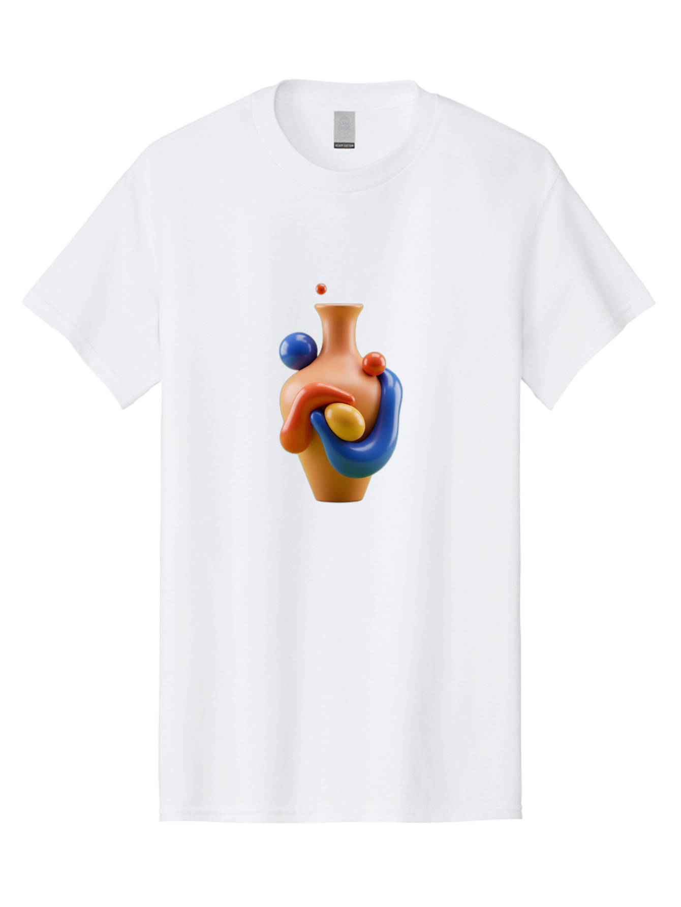 Terracotta-Vase Men'S Graphic Tee, 100% Cotton, Comfortable Casual Summer Wear, Machine Washable, 3D Illustration, Abstract Art, Colorful Vase, Flowing Shapes, Creative Design, Modern Decoration, Artistic Expression, Unique Sculpture Bab527