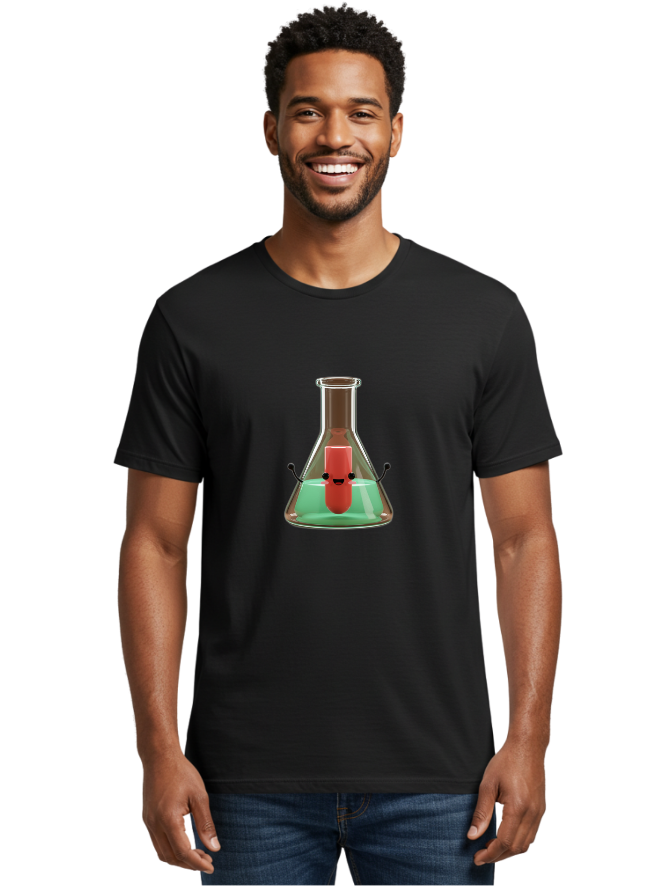 Test-Tube-Character Men'S Graphic Tee, 100% Cotton, Comfortable Casual Summer Wear, Machine Washable, Lipstick With Face, Cartoon Character, Laboratory Equipment, Glassware, Chemistry Experiment, Quirky Illustration, Comedic Art, Red Lipstick, Bab528