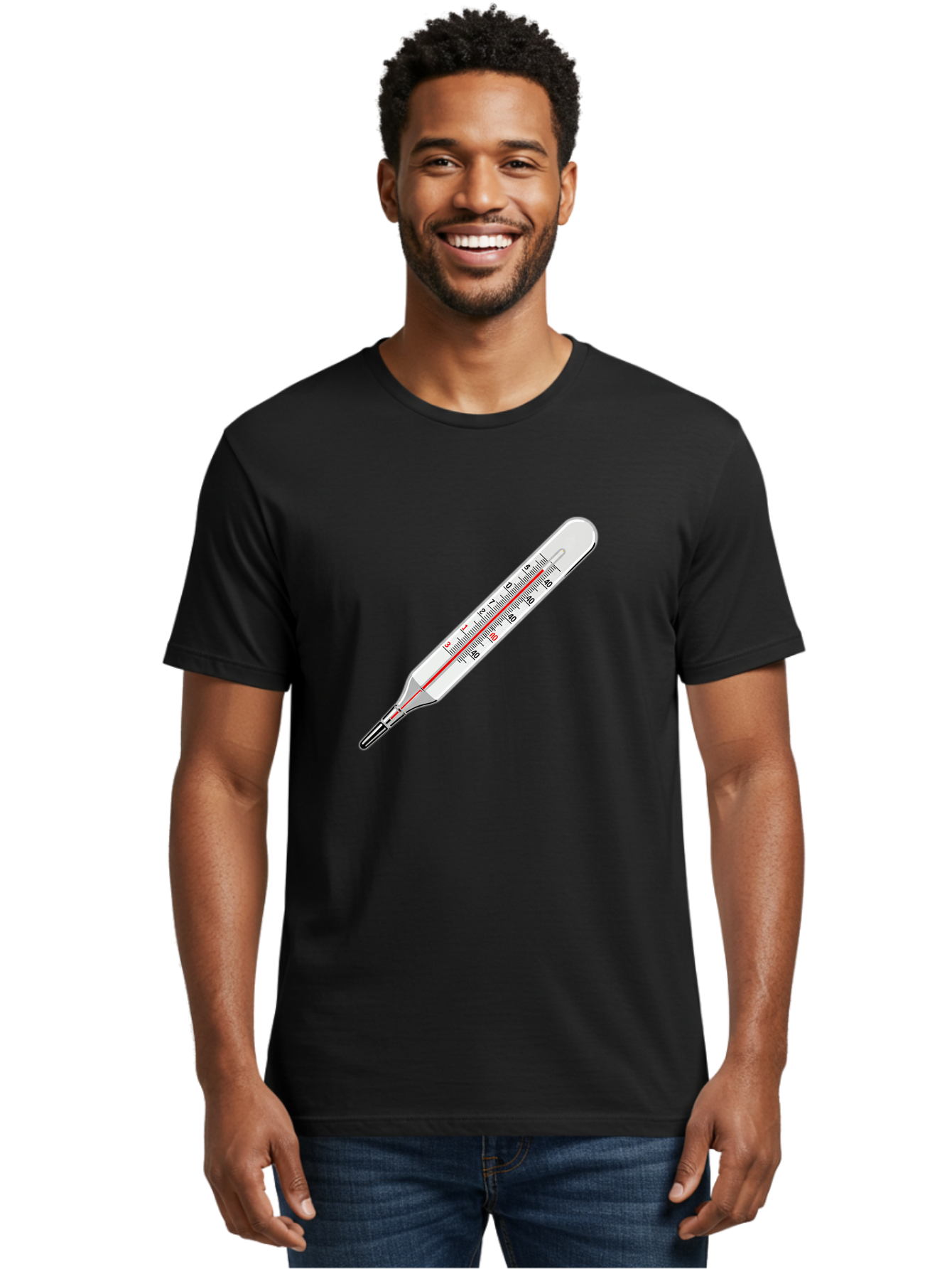 Thermometer-38-6 Men'S Graphic Tee, 100% Cotton, Comfortable Casual Summer Wear, Machine Washable, Medical Thermometer, Temperature Measurement, Health Monitoring, Red Mercury Column, Celsius Scale, 39 Degrees, Medical Equipment, Bab530