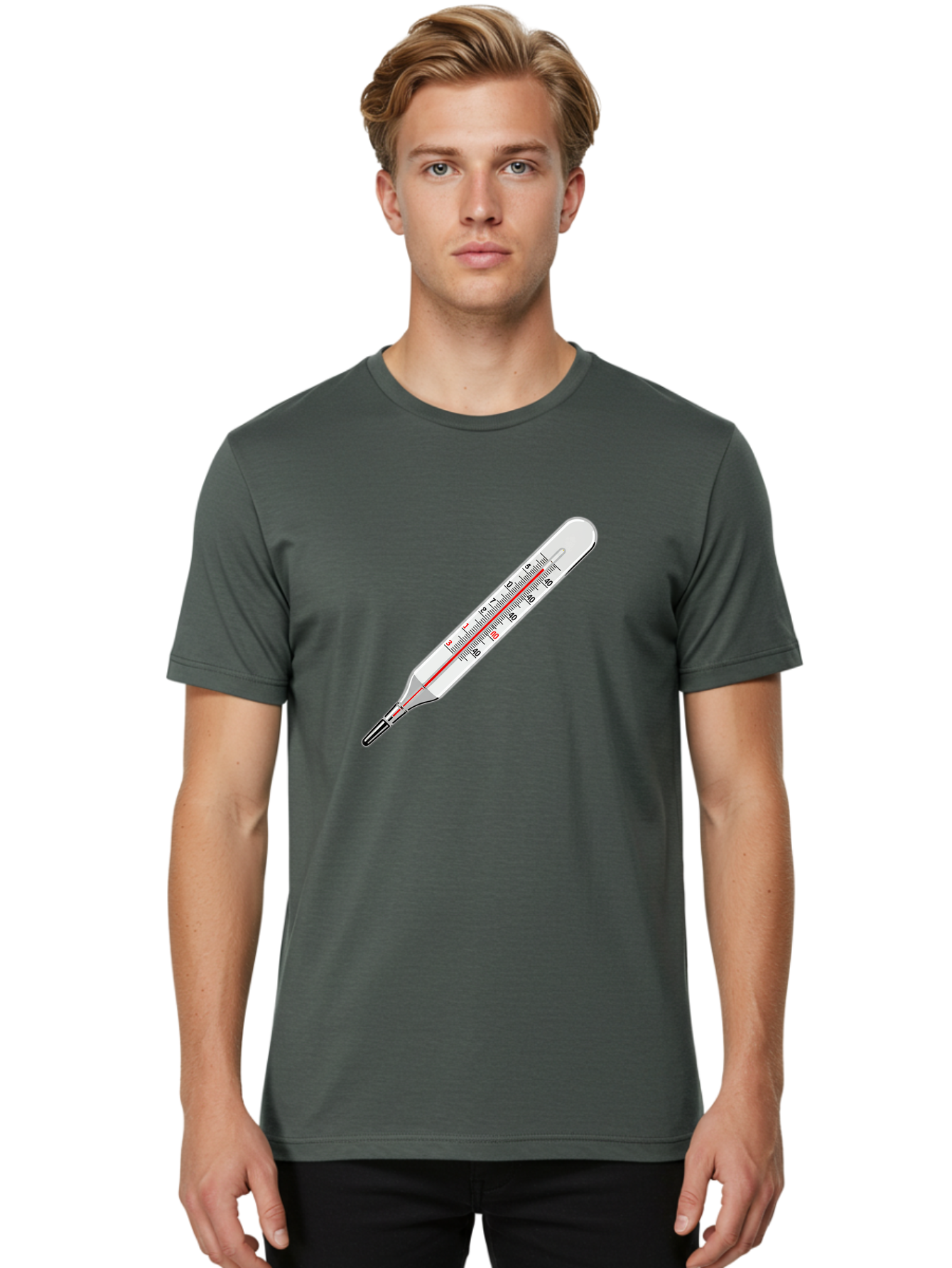 Thermometer-38-6 Men'S Graphic Tee, 100% Cotton, Comfortable Casual Summer Wear, Machine Washable, Medical Thermometer, Temperature Measurement, Health Monitoring, Red Mercury Column, Celsius Scale, 39 Degrees, Medical Equipment, Bab530