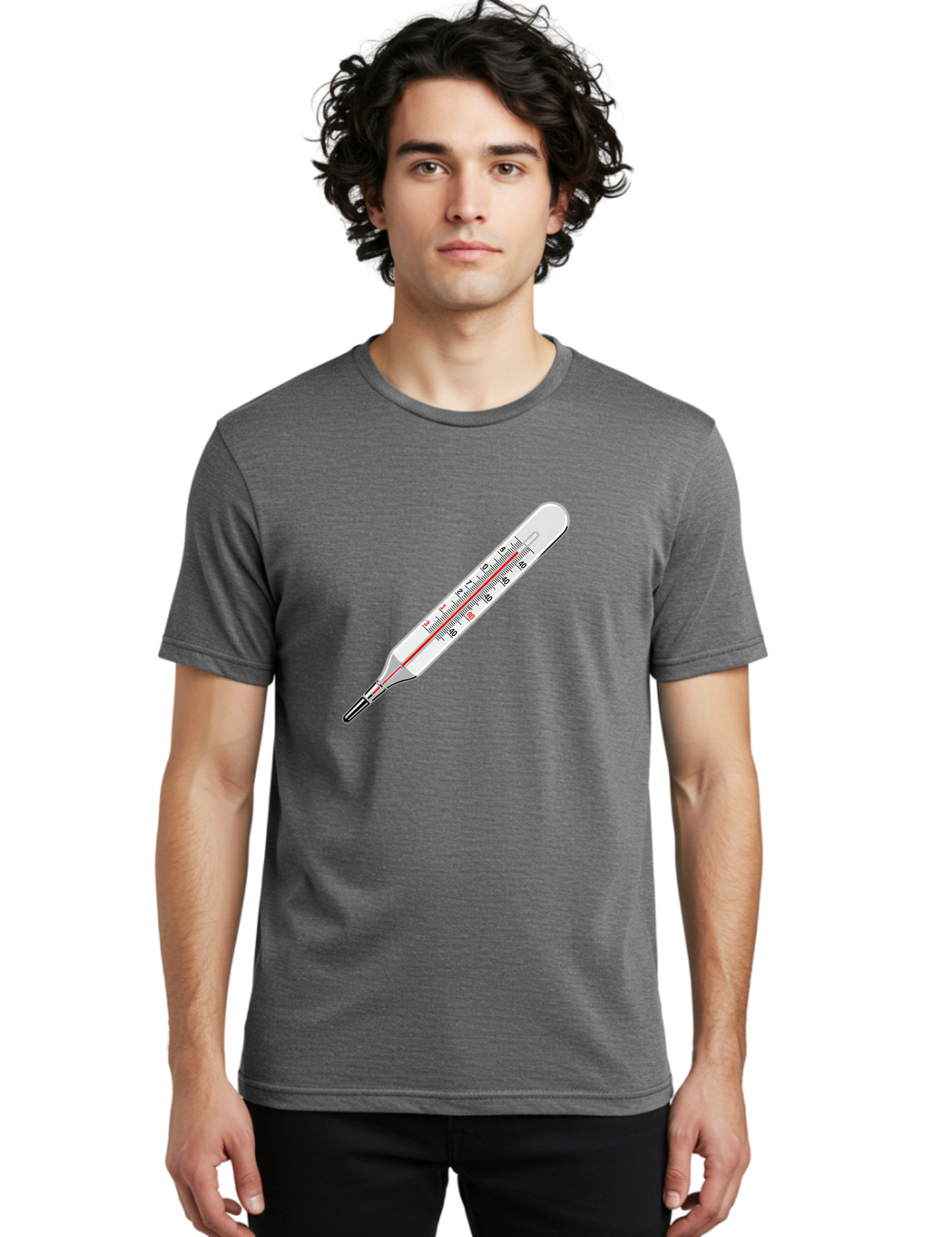 Thermometer-38-6 Men'S Graphic Tee, 100% Cotton, Comfortable Casual Summer Wear, Machine Washable, Medical Thermometer, Temperature Measurement, Health Monitoring, Red Mercury Column, Celsius Scale, 39 Degrees, Medical Equipment, Bab530