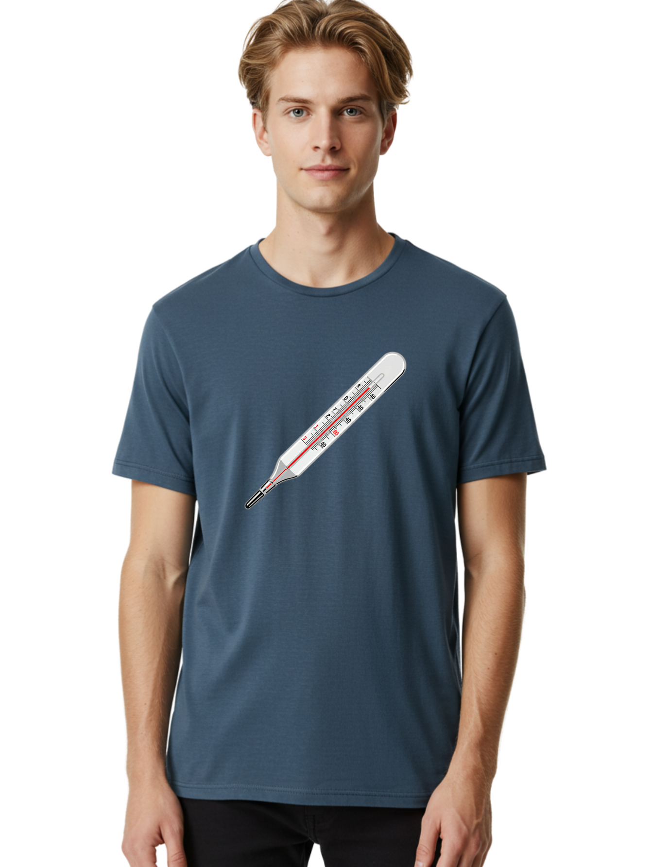 Thermometer-38-6 Men'S Graphic Tee, 100% Cotton, Comfortable Casual Summer Wear, Machine Washable, Medical Thermometer, Temperature Measurement, Health Monitoring, Red Mercury Column, Celsius Scale, 39 Degrees, Medical Equipment, Bab530