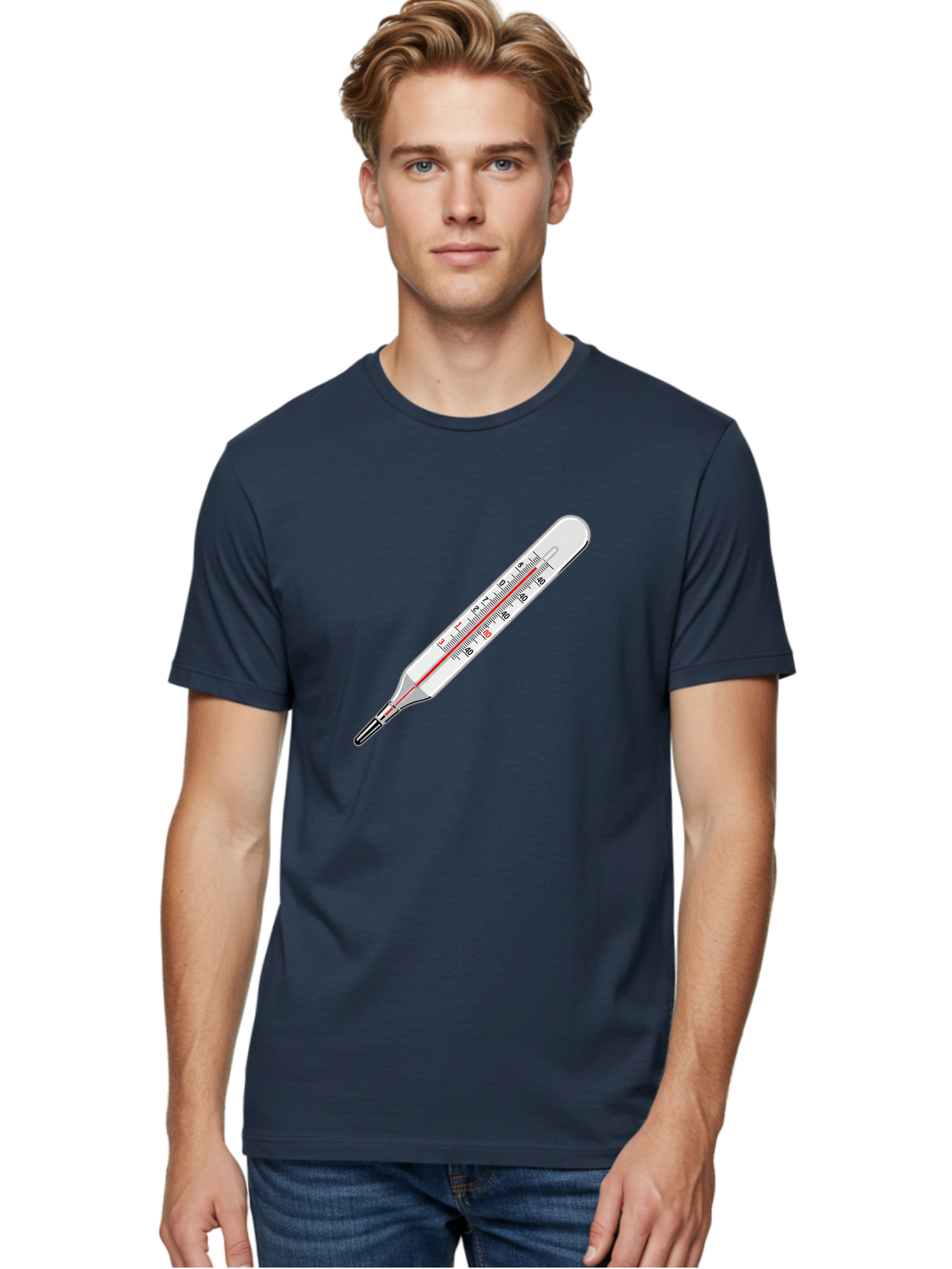 Thermometer-38-6 Men'S Graphic Tee, 100% Cotton, Comfortable Casual Summer Wear, Machine Washable, Medical Thermometer, Temperature Measurement, Health Monitoring, Red Mercury Column, Celsius Scale, 39 Degrees, Medical Equipment, Bab530