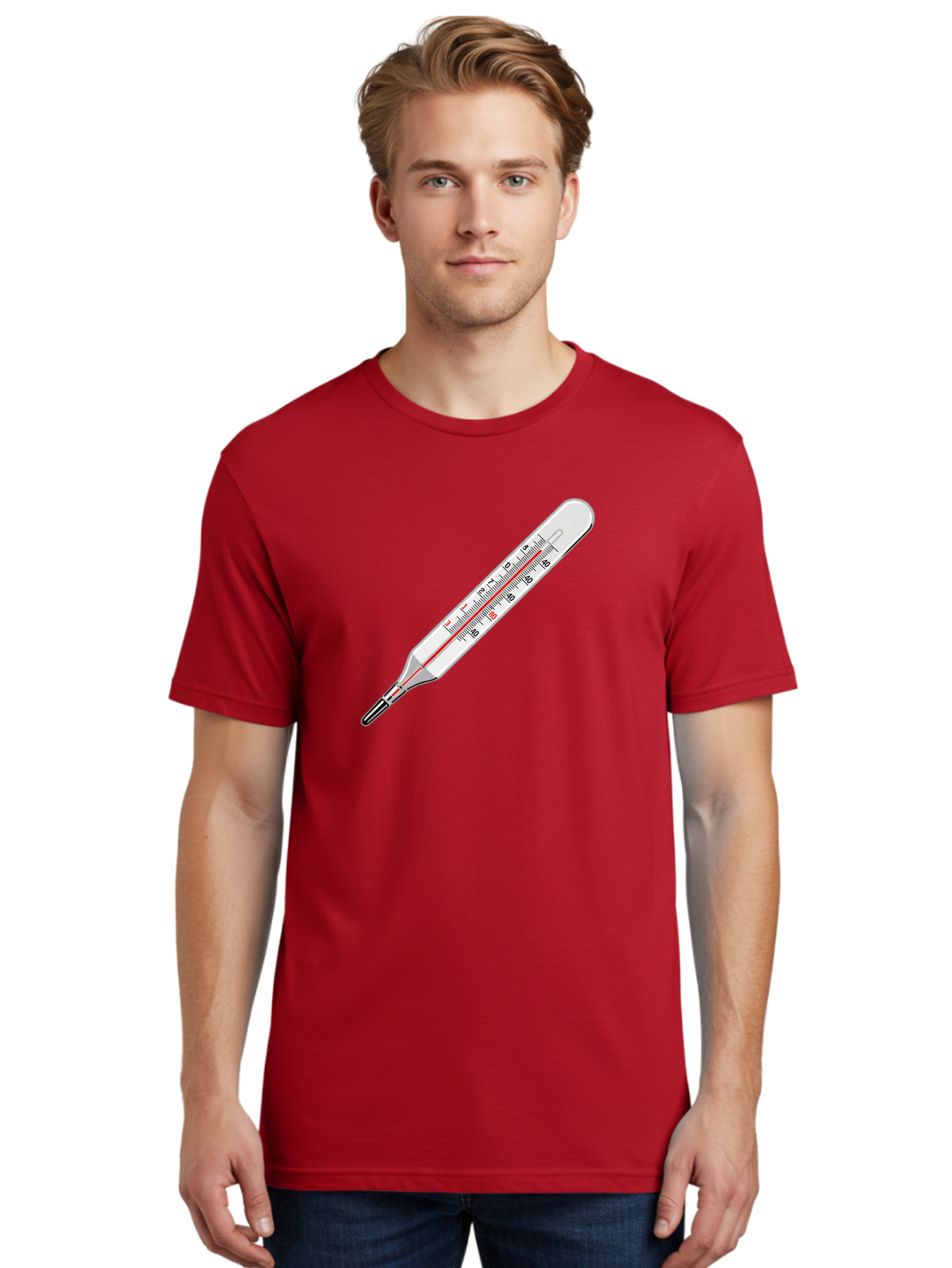 Thermometer-38-6 Men'S Graphic Tee, 100% Cotton, Comfortable Casual Summer Wear, Machine Washable, Medical Thermometer, Temperature Measurement, Health Monitoring, Red Mercury Column, Celsius Scale, 39 Degrees, Medical Equipment, Bab530