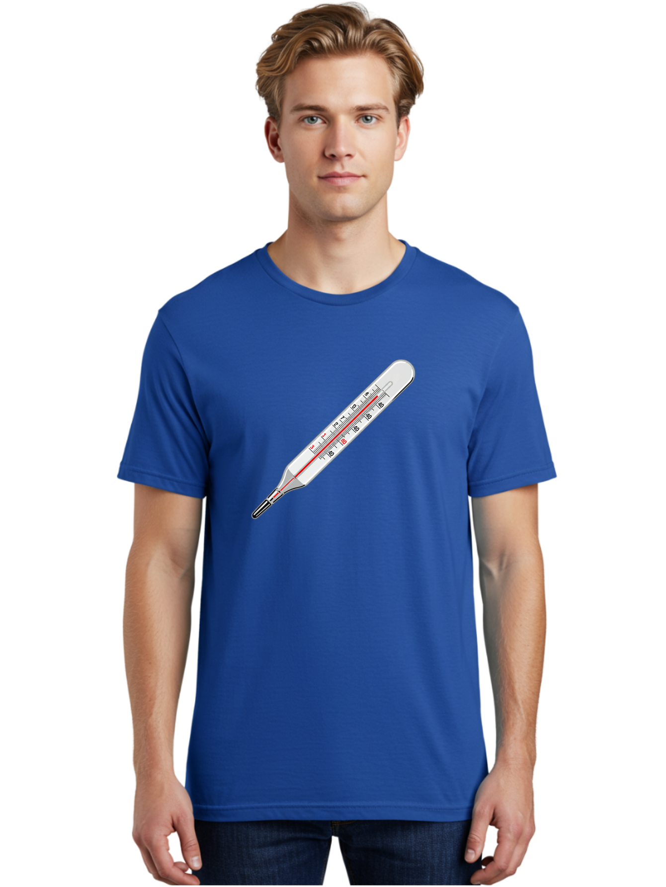 Thermometer-38-6 Men'S Graphic Tee, 100% Cotton, Comfortable Casual Summer Wear, Machine Washable, Medical Thermometer, Temperature Measurement, Health Monitoring, Red Mercury Column, Celsius Scale, 39 Degrees, Medical Equipment, Bab530