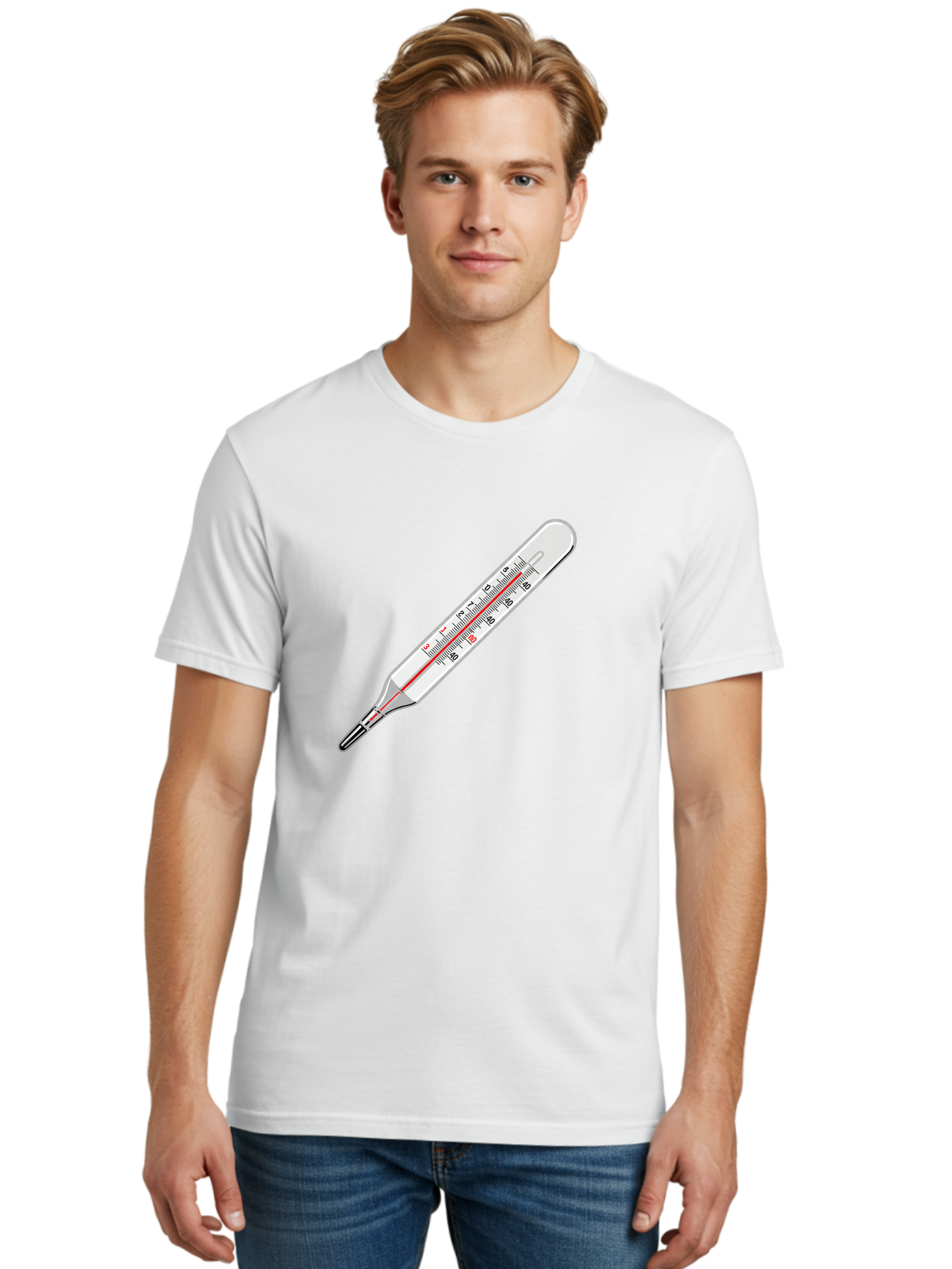 Thermometer-38-6 Men'S Graphic Tee, 100% Cotton, Comfortable Casual Summer Wear, Machine Washable, Medical Thermometer, Temperature Measurement, Health Monitoring, Red Mercury Column, Celsius Scale, 39 Degrees, Medical Equipment, Bab530