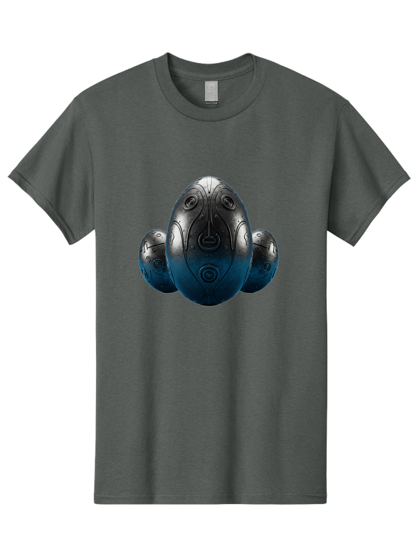 Three-Black-Eggs Men'S Graphic Tee, 100% Cotton, Comfortable Casual Summer Wear, Machine Washable, Futuristic Egg-Shaped Objects, Metallic Surface, Sci-Fi Elements, Egg Designs, Abstract Shapes, Digital Art, Robotic Features Bab531
