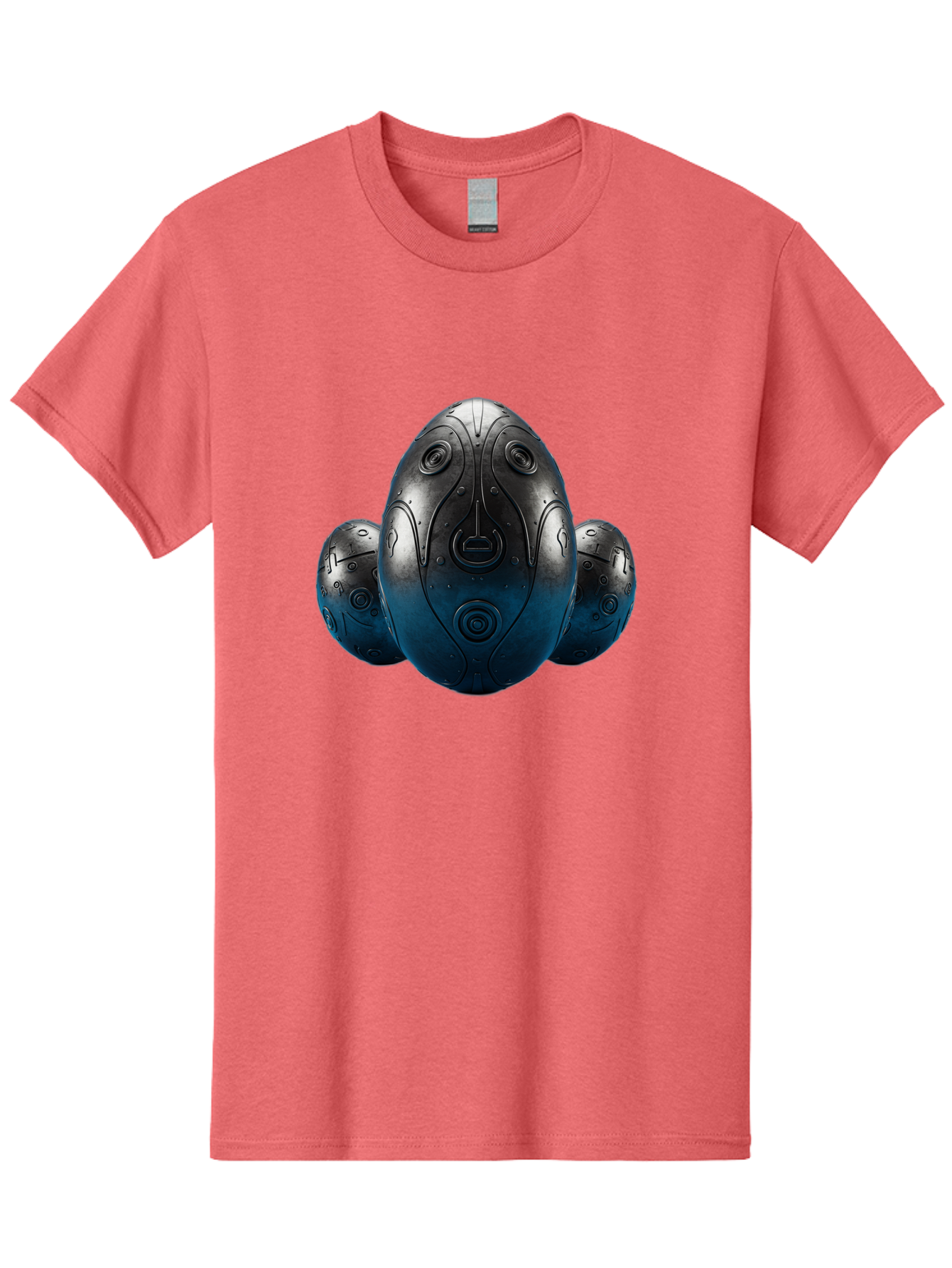 Three-Black-Eggs Men'S Graphic Tee, 100% Cotton, Comfortable Casual Summer Wear, Machine Washable, Futuristic Egg-Shaped Objects, Metallic Surface, Sci-Fi Elements, Egg Designs, Abstract Shapes, Digital Art, Robotic Features Bab531
