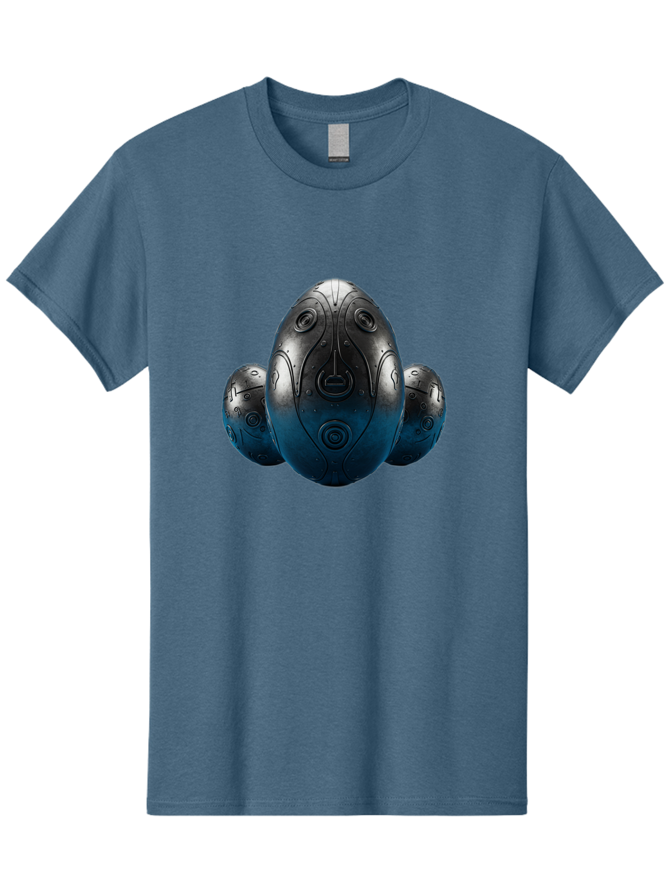 Three-Black-Eggs Men'S Graphic Tee, 100% Cotton, Comfortable Casual Summer Wear, Machine Washable, Futuristic Egg-Shaped Objects, Metallic Surface, Sci-Fi Elements, Egg Designs, Abstract Shapes, Digital Art, Robotic Features Bab531