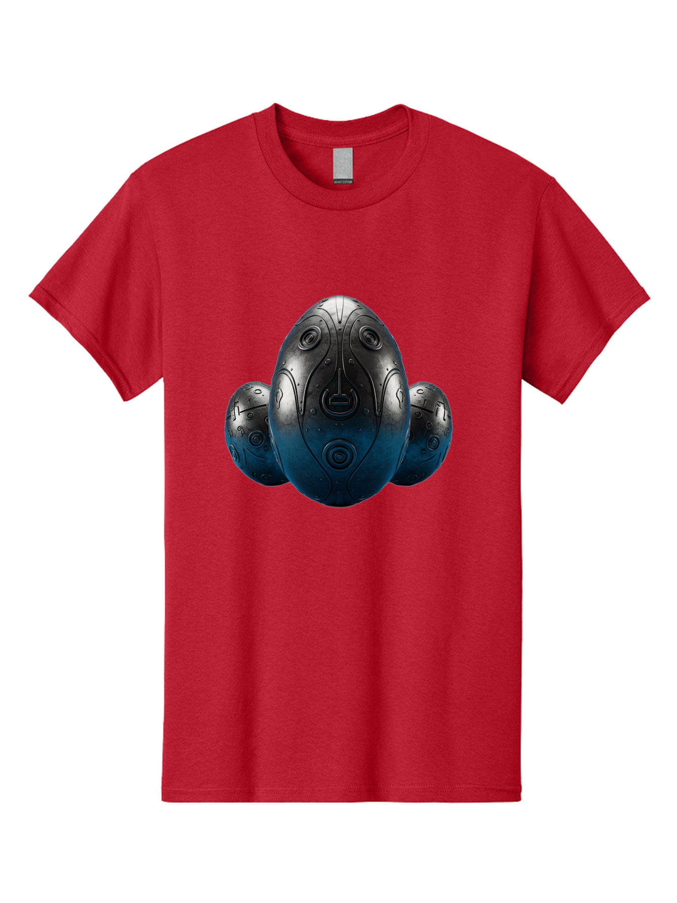 Three-Black-Eggs Men'S Graphic Tee, 100% Cotton, Comfortable Casual Summer Wear, Machine Washable, Futuristic Egg-Shaped Objects, Metallic Surface, Sci-Fi Elements, Egg Designs, Abstract Shapes, Digital Art, Robotic Features Bab531