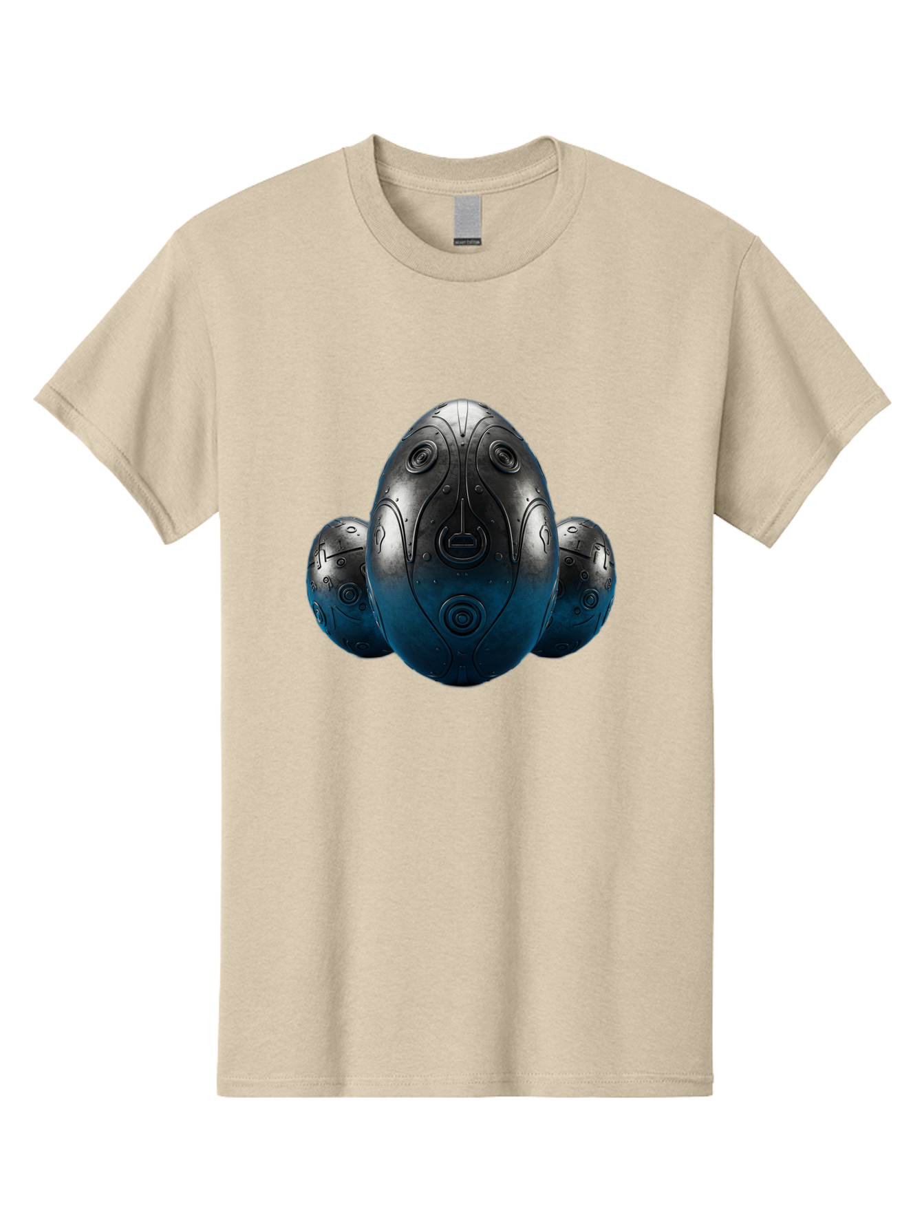 Three-Black-Eggs Men'S Graphic Tee, 100% Cotton, Comfortable Casual Summer Wear, Machine Washable, Futuristic Egg-Shaped Objects, Metallic Surface, Sci-Fi Elements, Egg Designs, Abstract Shapes, Digital Art, Robotic Features Bab531
