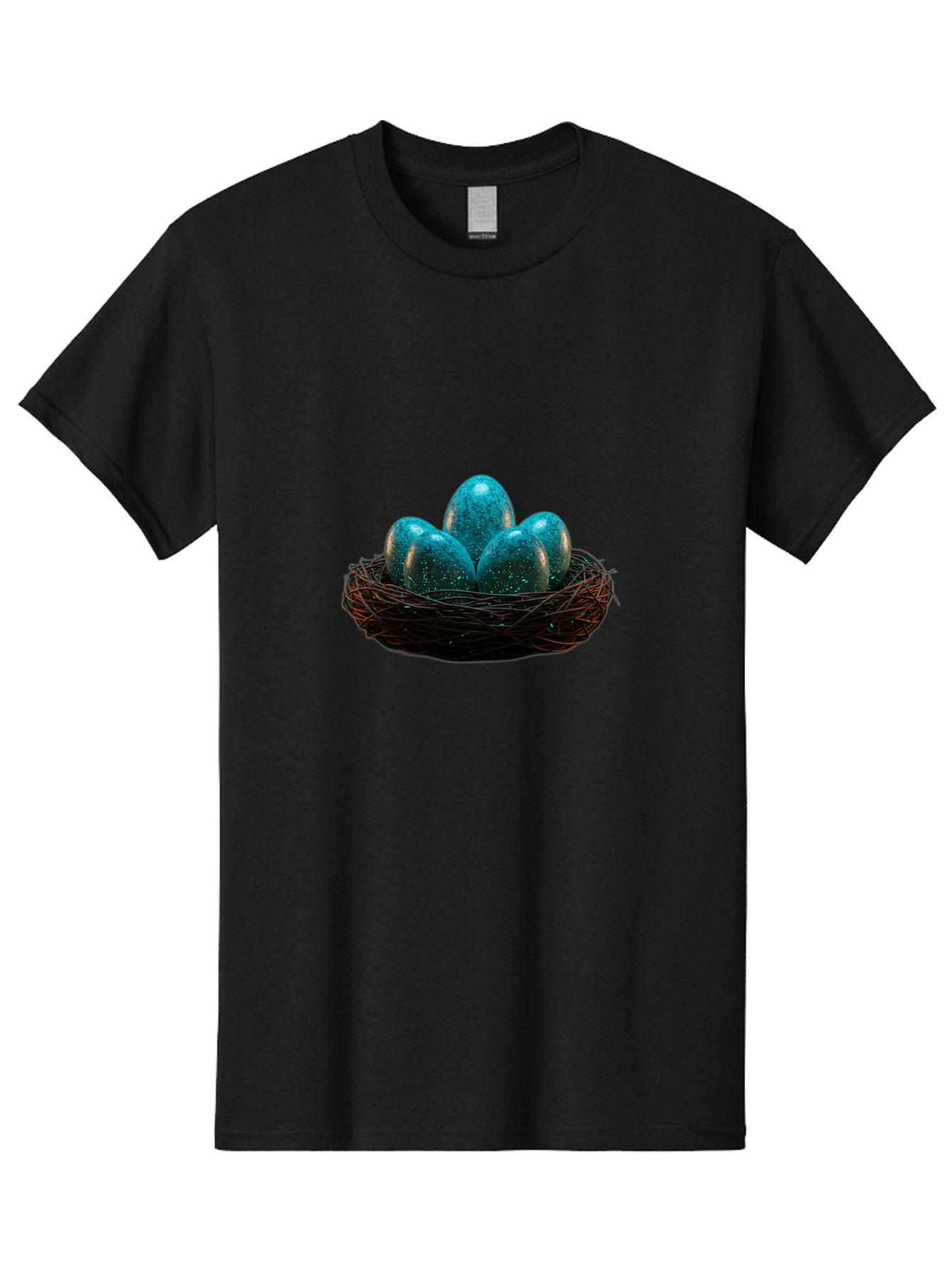 Three-Blue-Eggs-In-A-Nest Men'S Graphic Tee, 100% Cotton, Comfortable Casual Summer Wear, Machine Washable, Blue Eggs, Bird'S Nest, Twig Nest, Speckled Eggs, Shiny Eggs, Natural Elements, Earthy Tones, Symbolic Eggs, Decorative Nest Bab532