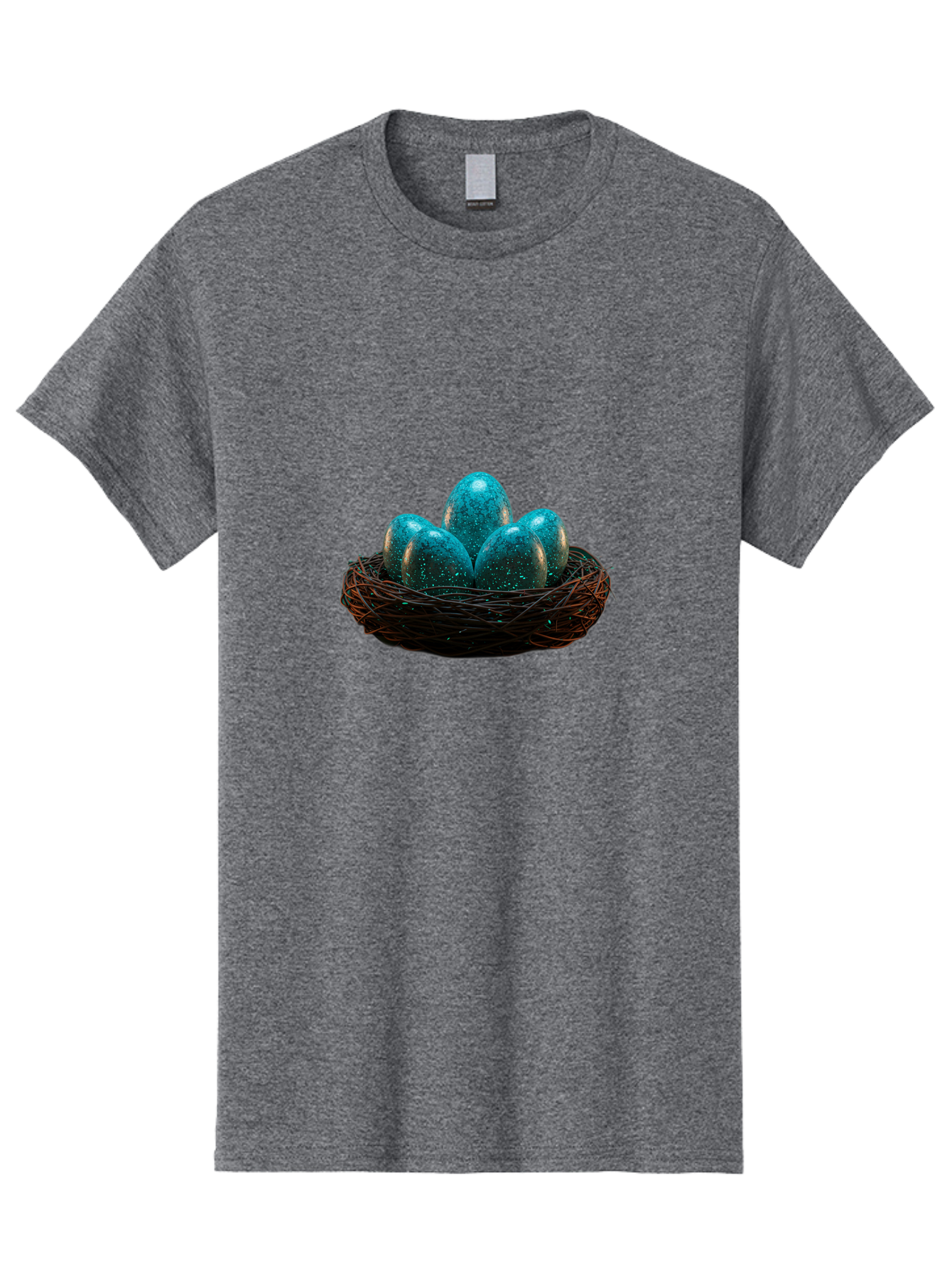 Three-Blue-Eggs-In-A-Nest Men'S Graphic Tee, 100% Cotton, Comfortable Casual Summer Wear, Machine Washable, Blue Eggs, Bird'S Nest, Twig Nest, Speckled Eggs, Shiny Eggs, Natural Elements, Earthy Tones, Symbolic Eggs, Decorative Nest Bab532