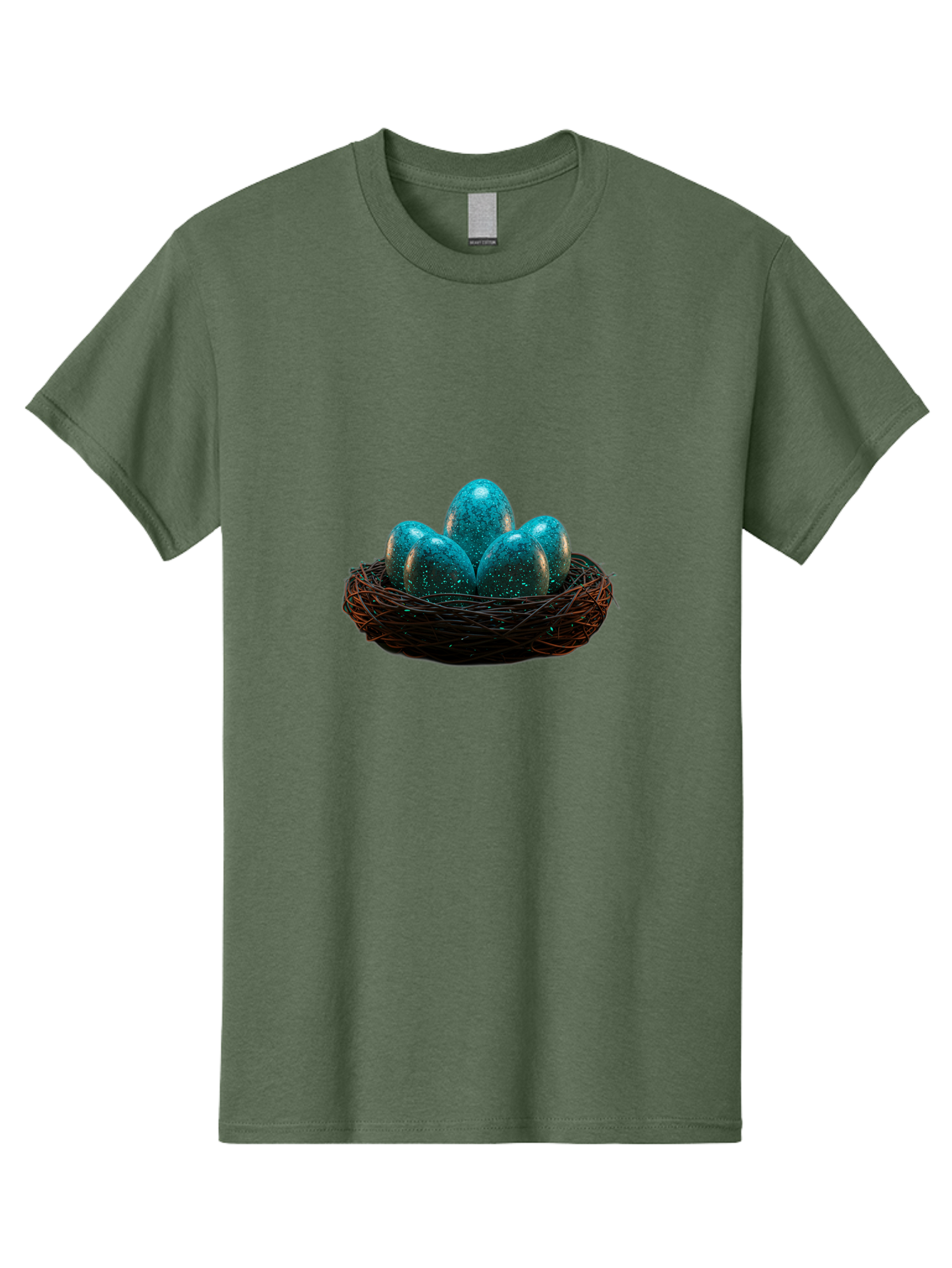 Three-Blue-Eggs-In-A-Nest Men'S Graphic Tee, 100% Cotton, Comfortable Casual Summer Wear, Machine Washable, Blue Eggs, Bird'S Nest, Twig Nest, Speckled Eggs, Shiny Eggs, Natural Elements, Earthy Tones, Symbolic Eggs, Decorative Nest Bab532