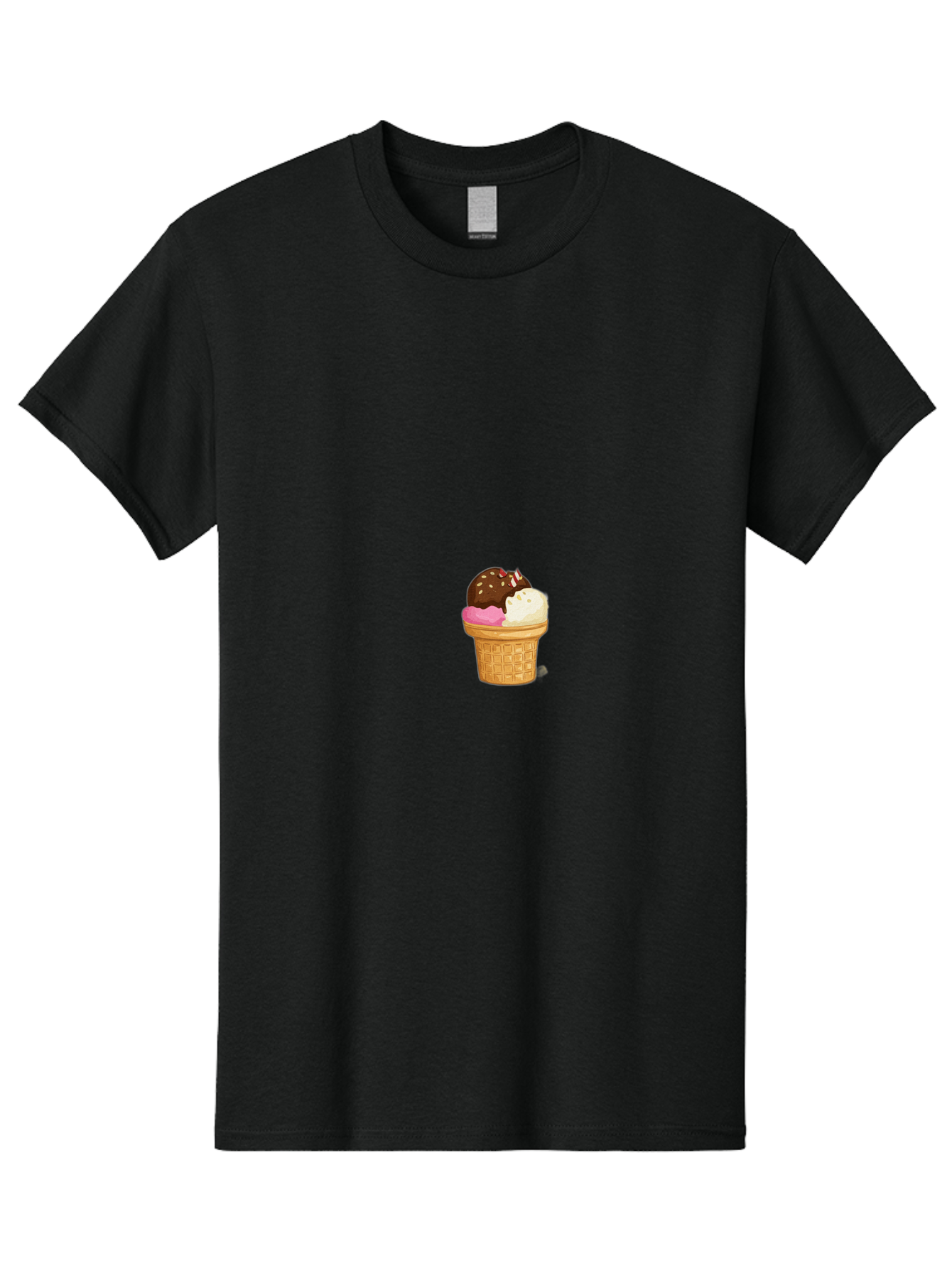 Three-Scoops-Ice-Cream Men'S Graphic Tee, 100% Cotton, Comfortable Casual Summer Wear, Machine Washable, Triple Scoop Ice Cream, Chocolate Ice Cream, Strawberry Ice Cream, Vanilla Ice Cream, Ice Cream Cone, Sweet Treats, Dessert, Bab535