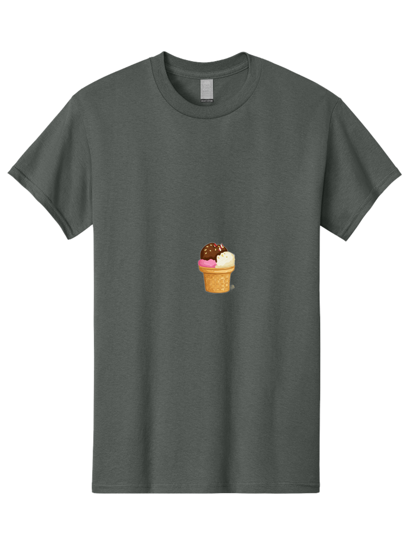 Three-Scoops-Ice-Cream Men'S Graphic Tee, 100% Cotton, Comfortable Casual Summer Wear, Machine Washable, Triple Scoop Ice Cream, Chocolate Ice Cream, Strawberry Ice Cream, Vanilla Ice Cream, Ice Cream Cone, Sweet Treats, Dessert, Bab535