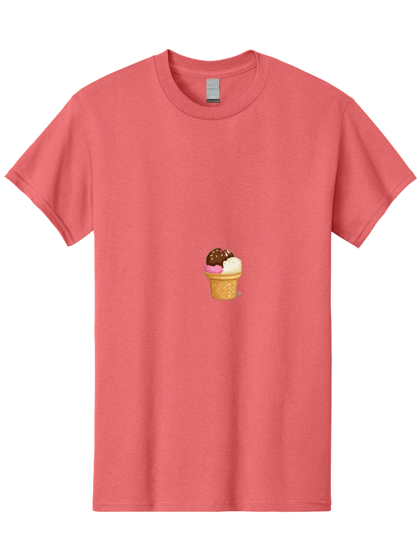 Three-Scoops-Ice-Cream Men'S Graphic Tee, 100% Cotton, Comfortable Casual Summer Wear, Machine Washable, Triple Scoop Ice Cream, Chocolate Ice Cream, Strawberry Ice Cream, Vanilla Ice Cream, Ice Cream Cone, Sweet Treats, Dessert, Bab535