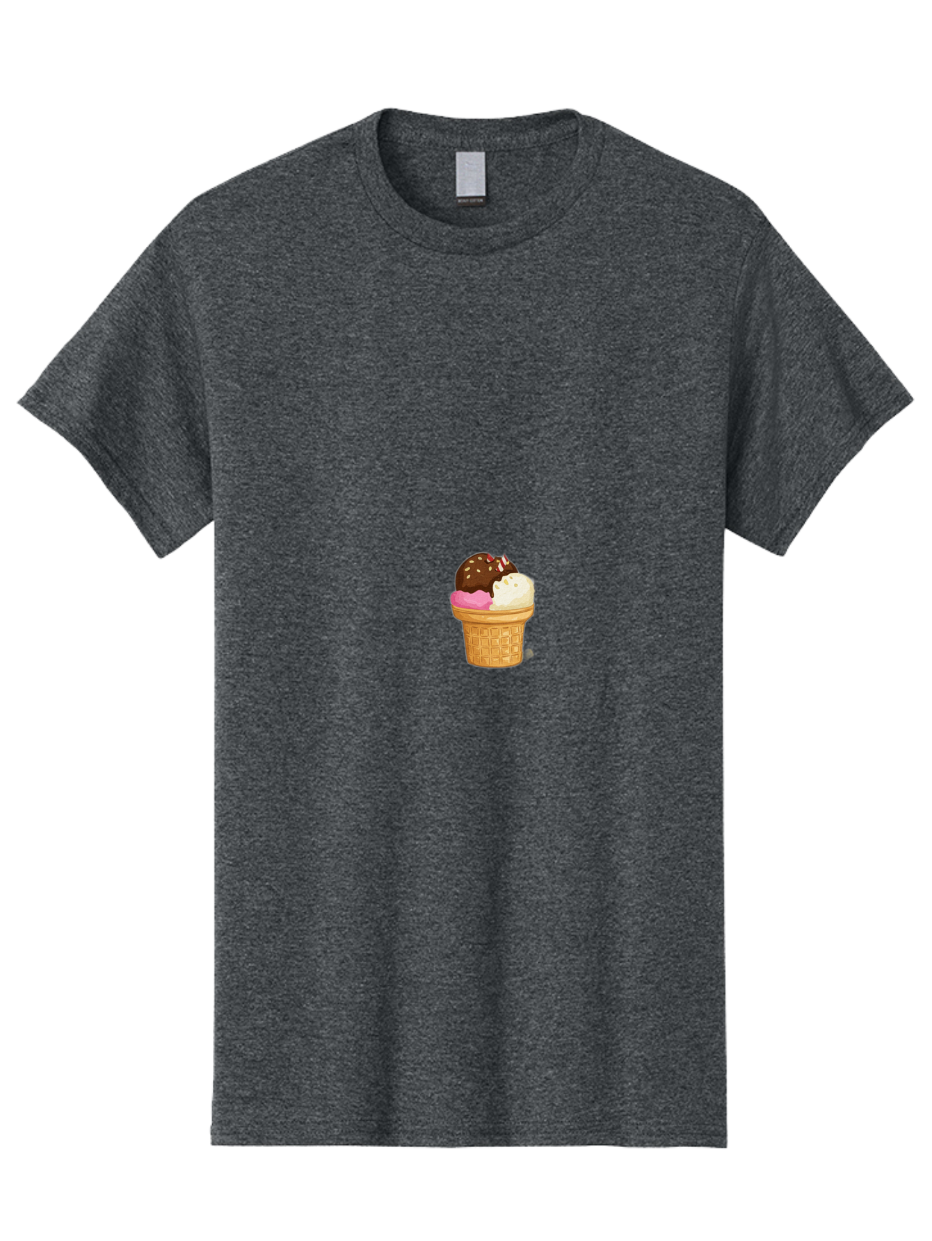 Three-Scoops-Ice-Cream Men'S Graphic Tee, 100% Cotton, Comfortable Casual Summer Wear, Machine Washable, Triple Scoop Ice Cream, Chocolate Ice Cream, Strawberry Ice Cream, Vanilla Ice Cream, Ice Cream Cone, Sweet Treats, Dessert, Bab535